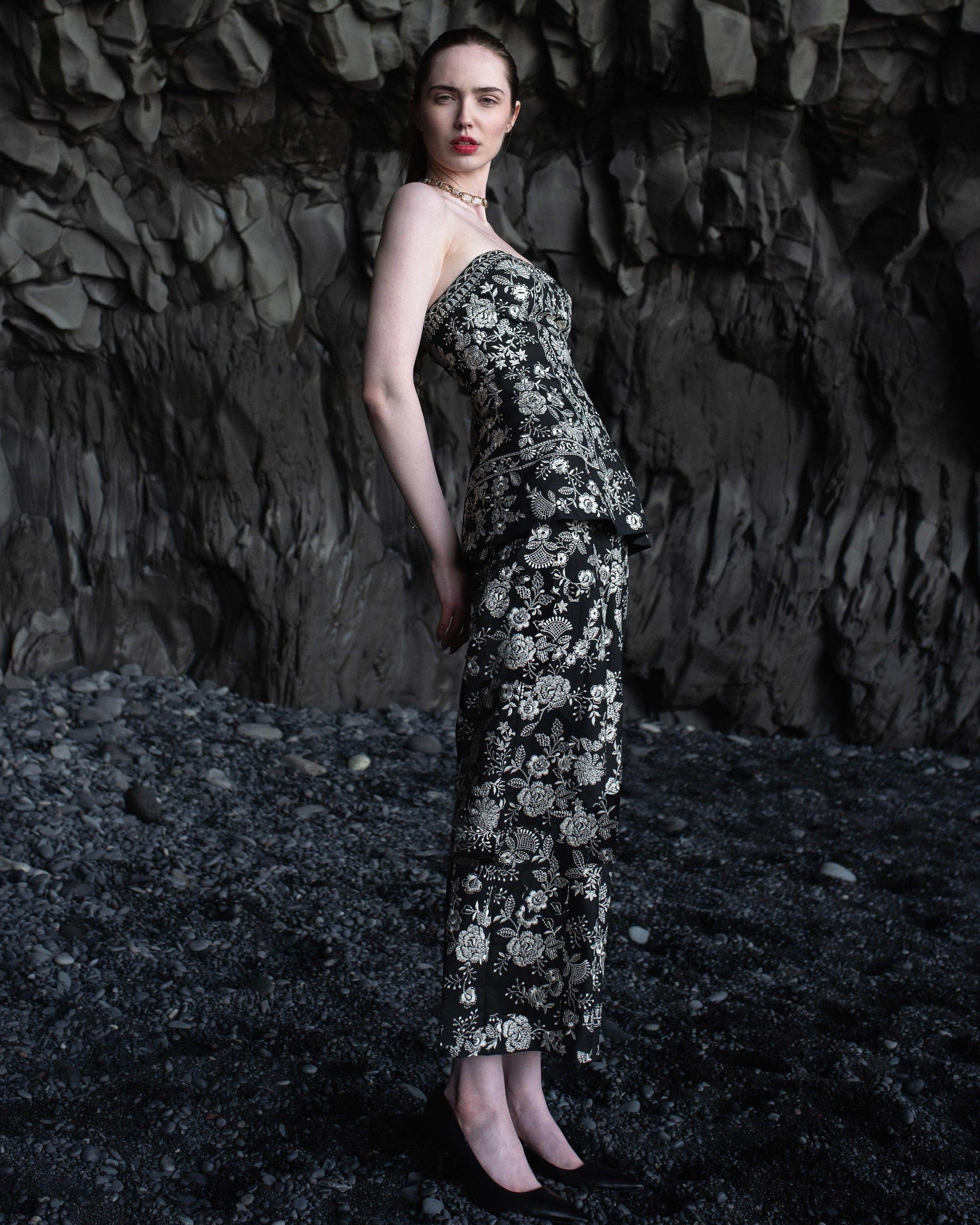 Metallic Embroidered Corset Set