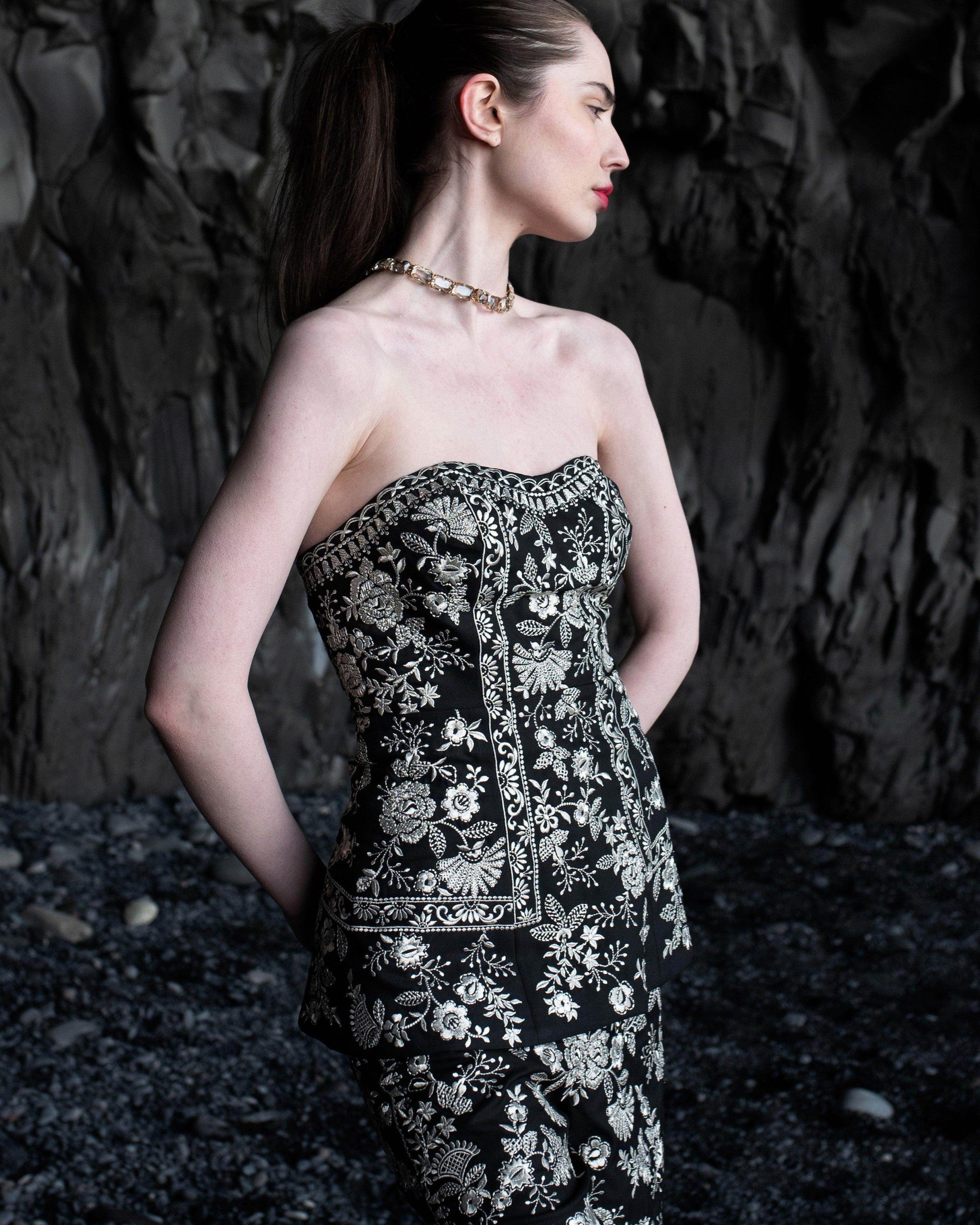 Metallic Embroidered Corset Set