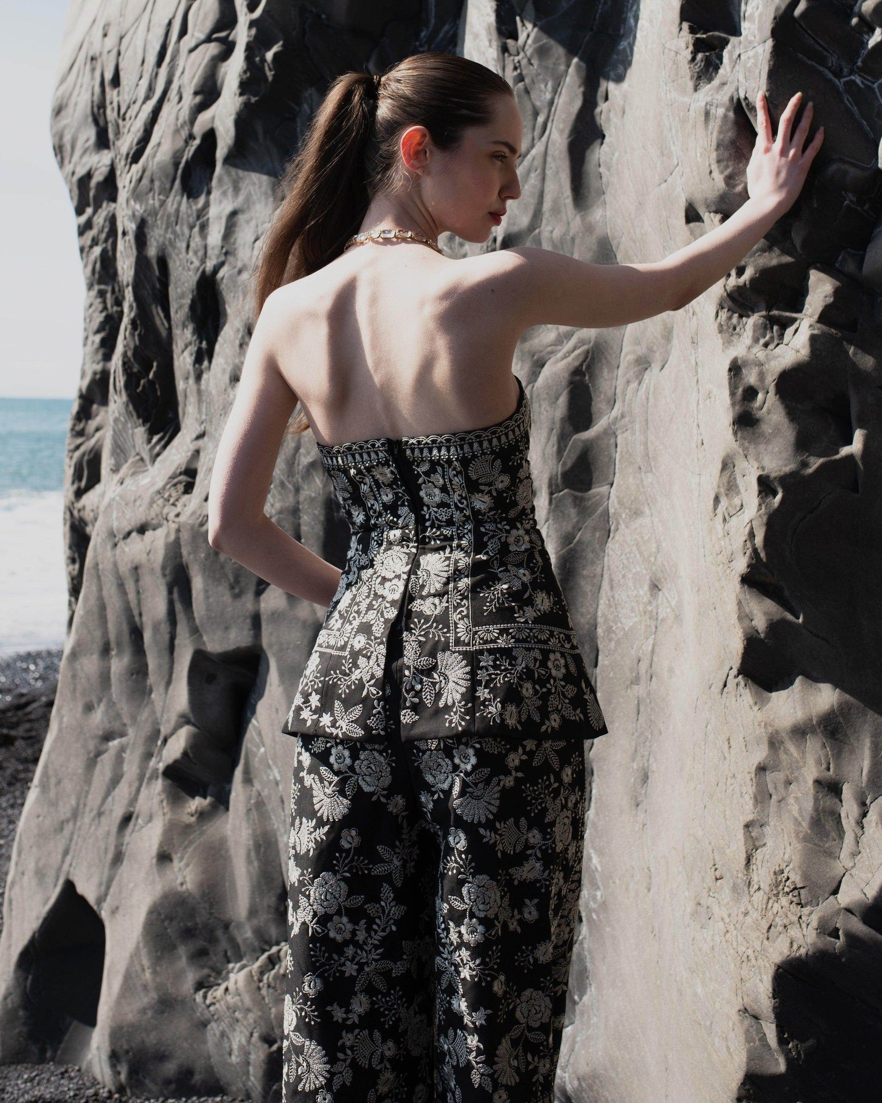 Metallic Embroidered Corset Set