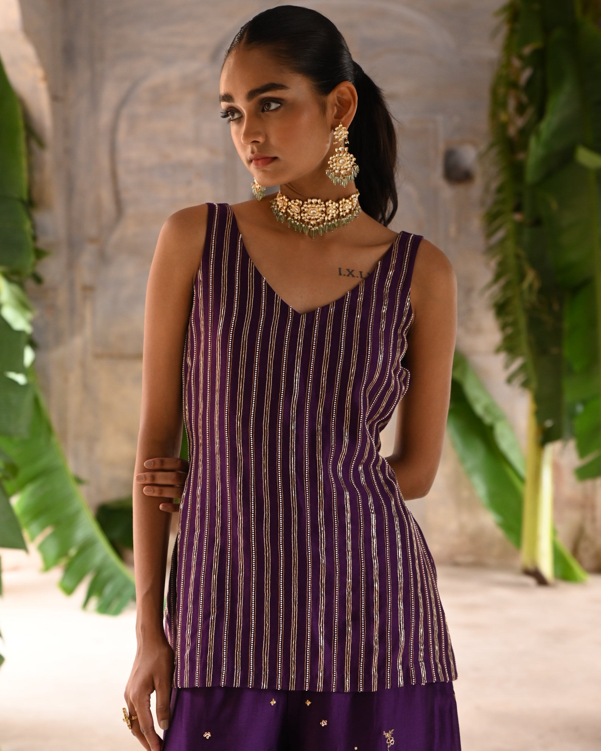 Aubergine Short Kurta Set