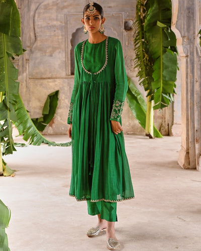 Green Gather Angrakha Set