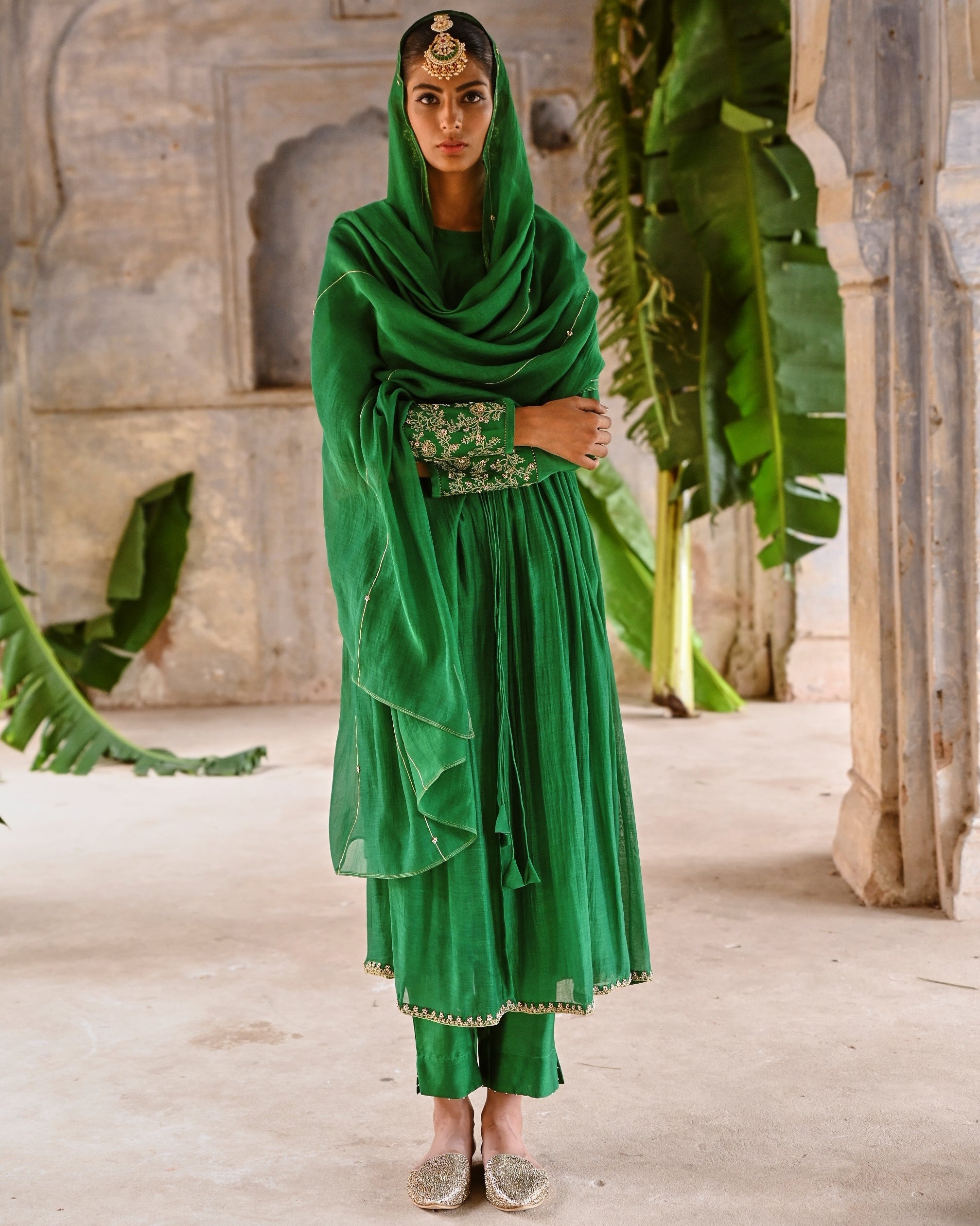 Green Gather Angrakha Set