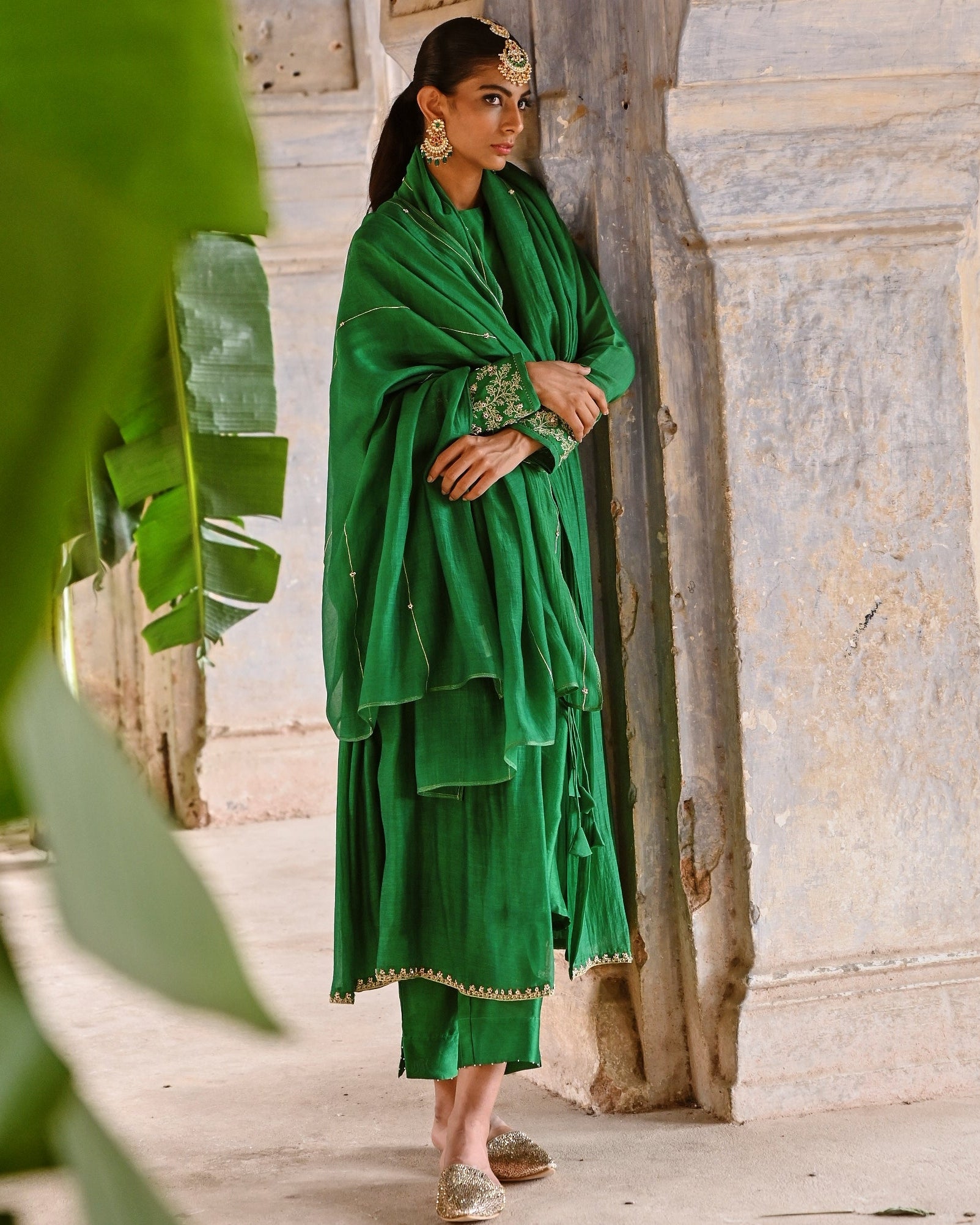 Green Gather Angrakha Set