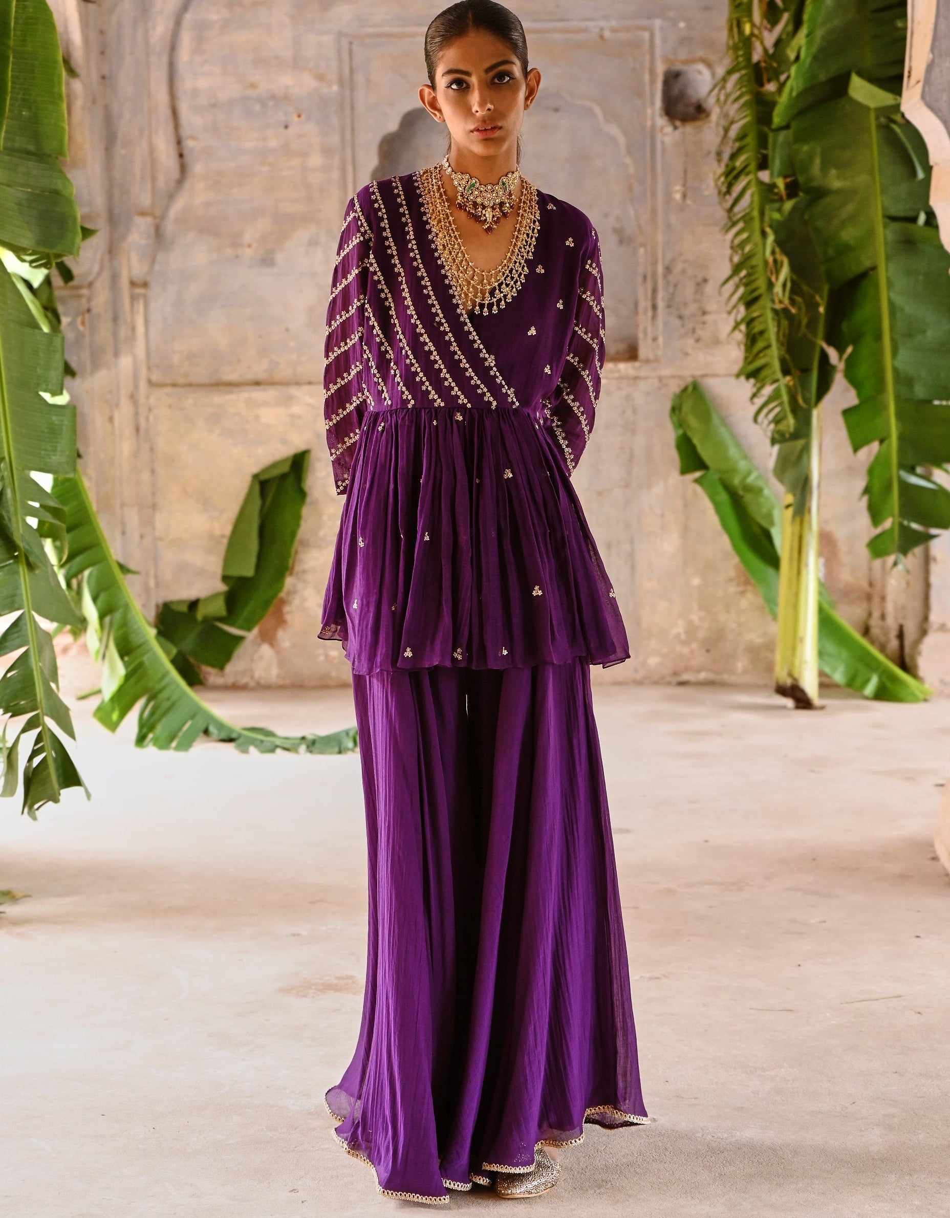 Aubergine Peplum Set