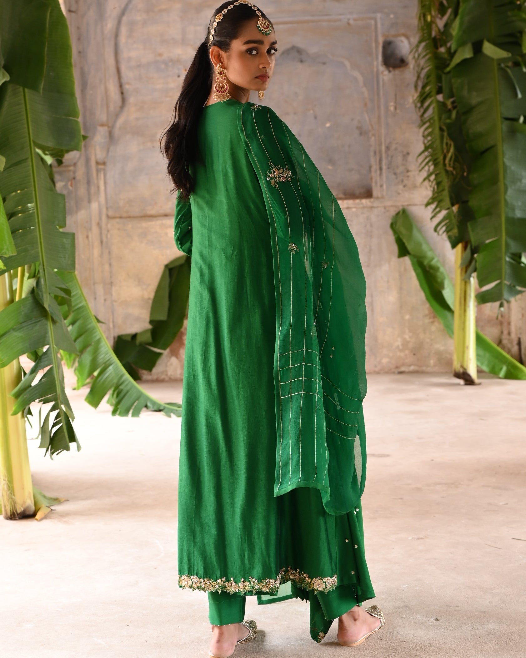Green Cross Over Kurta Set