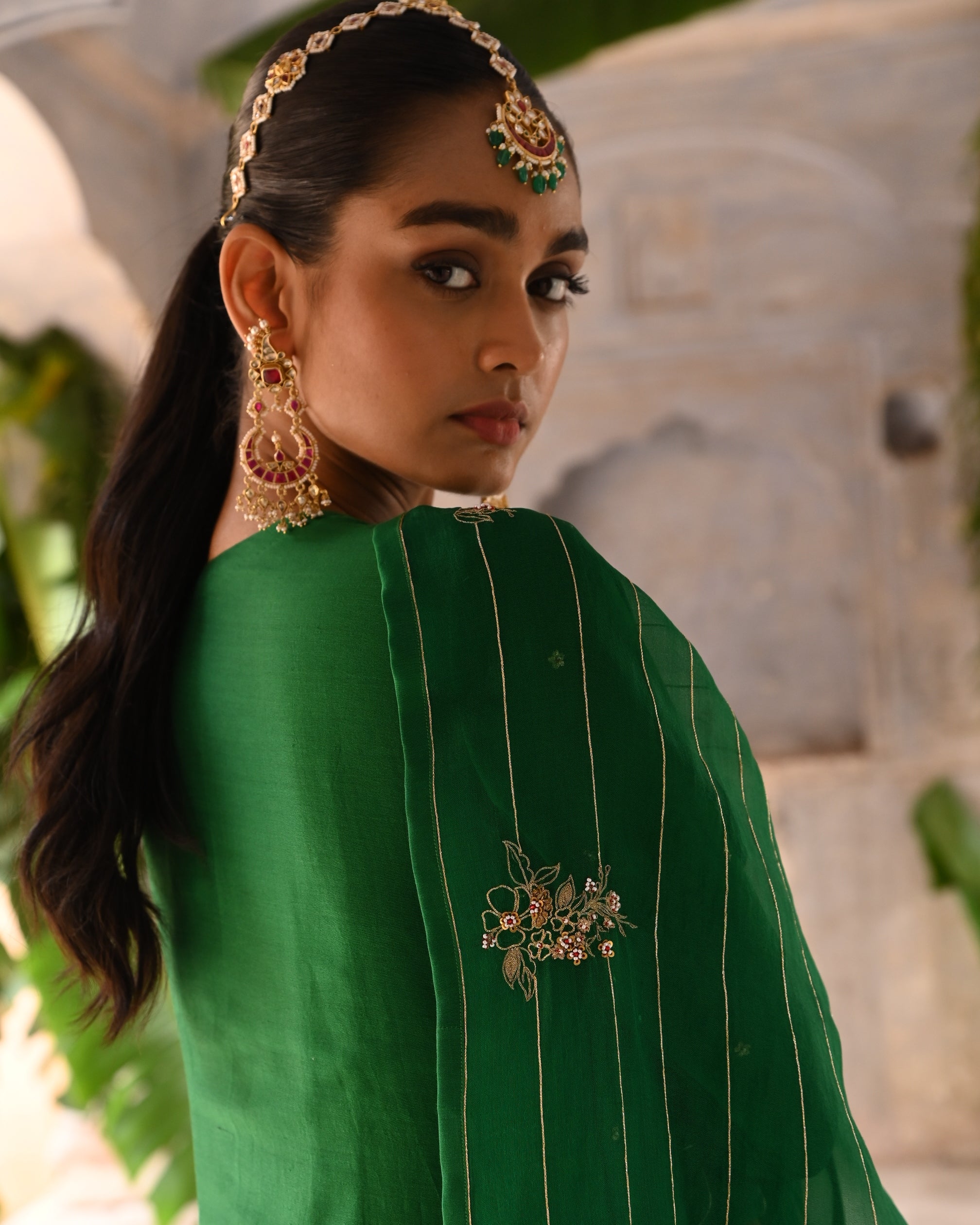 Green Cross Over Kurta Set