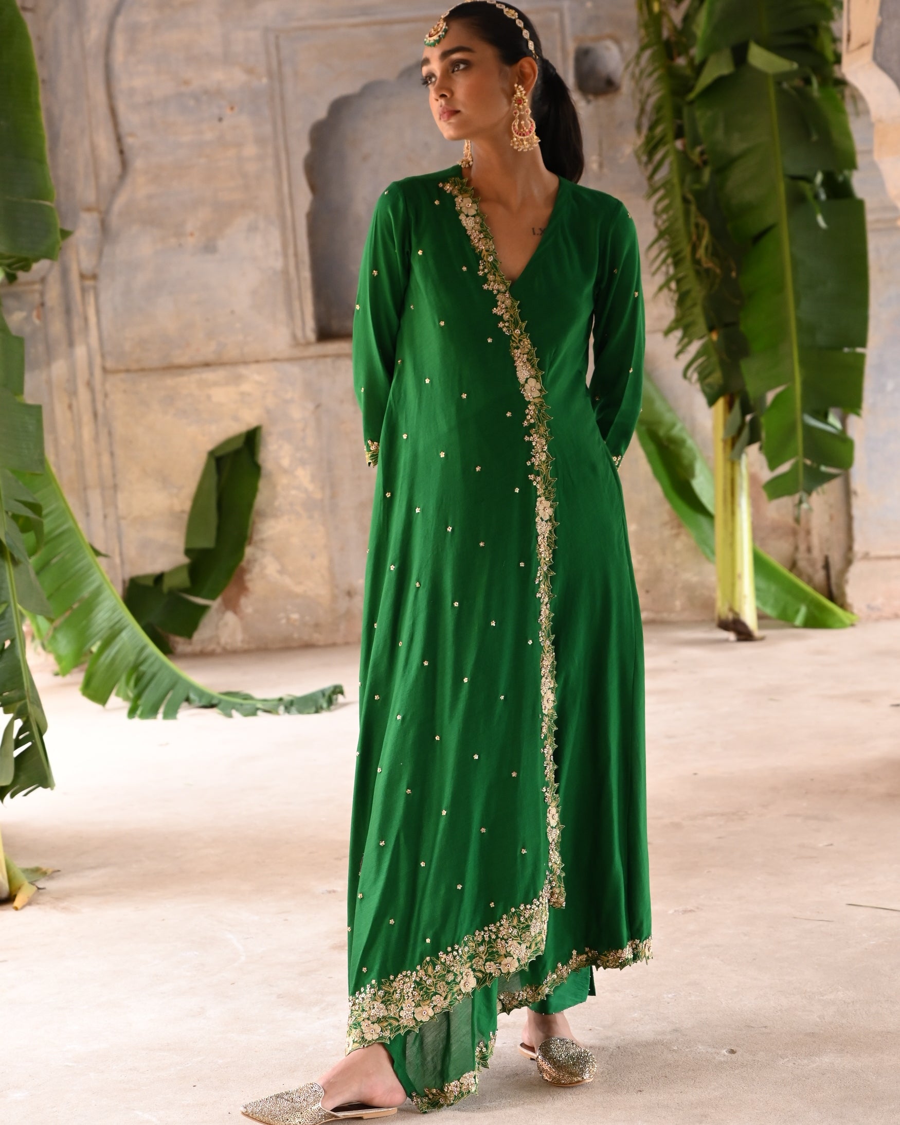 Green Cross Over Kurta Set