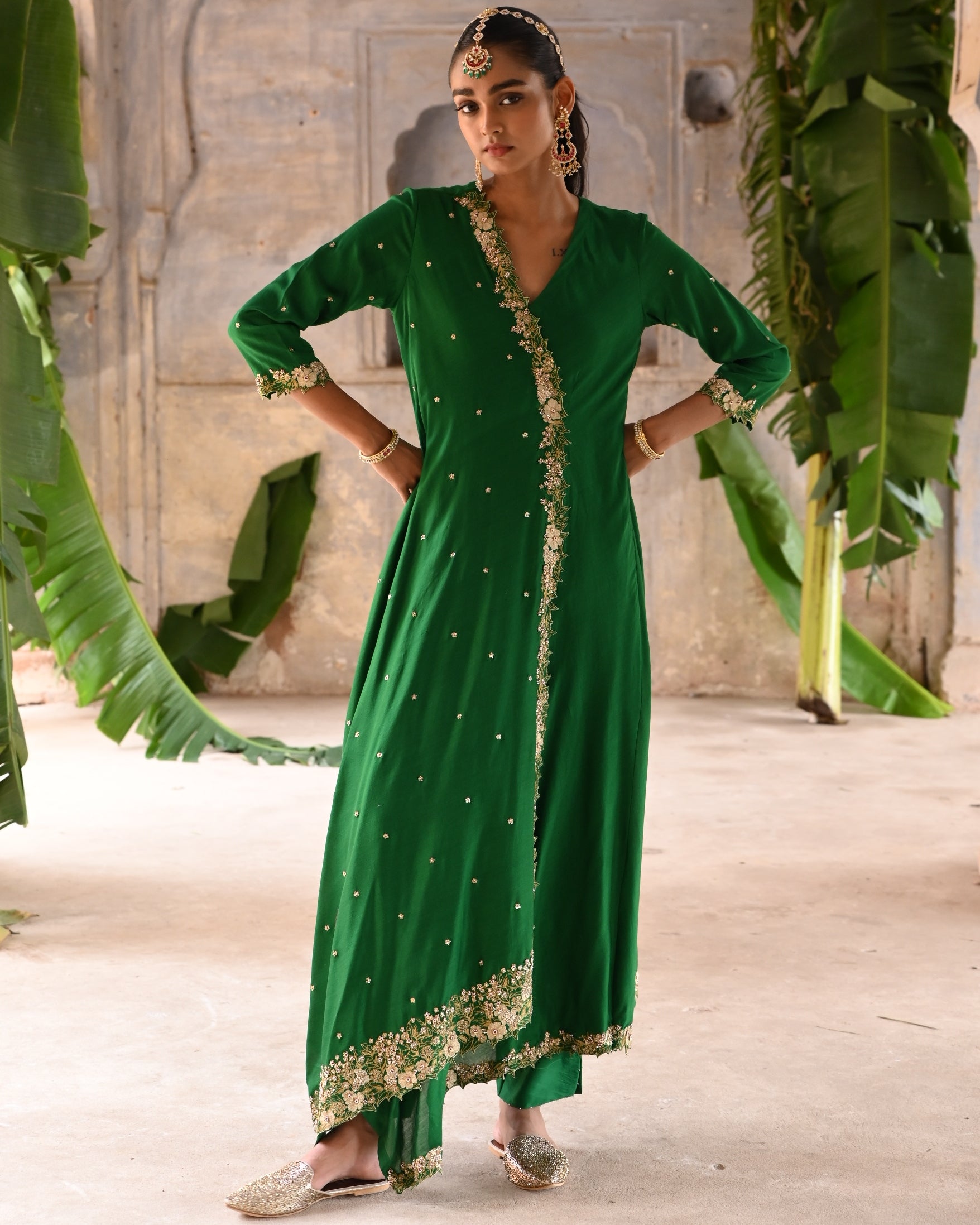 Green Cross Over Kurta Set