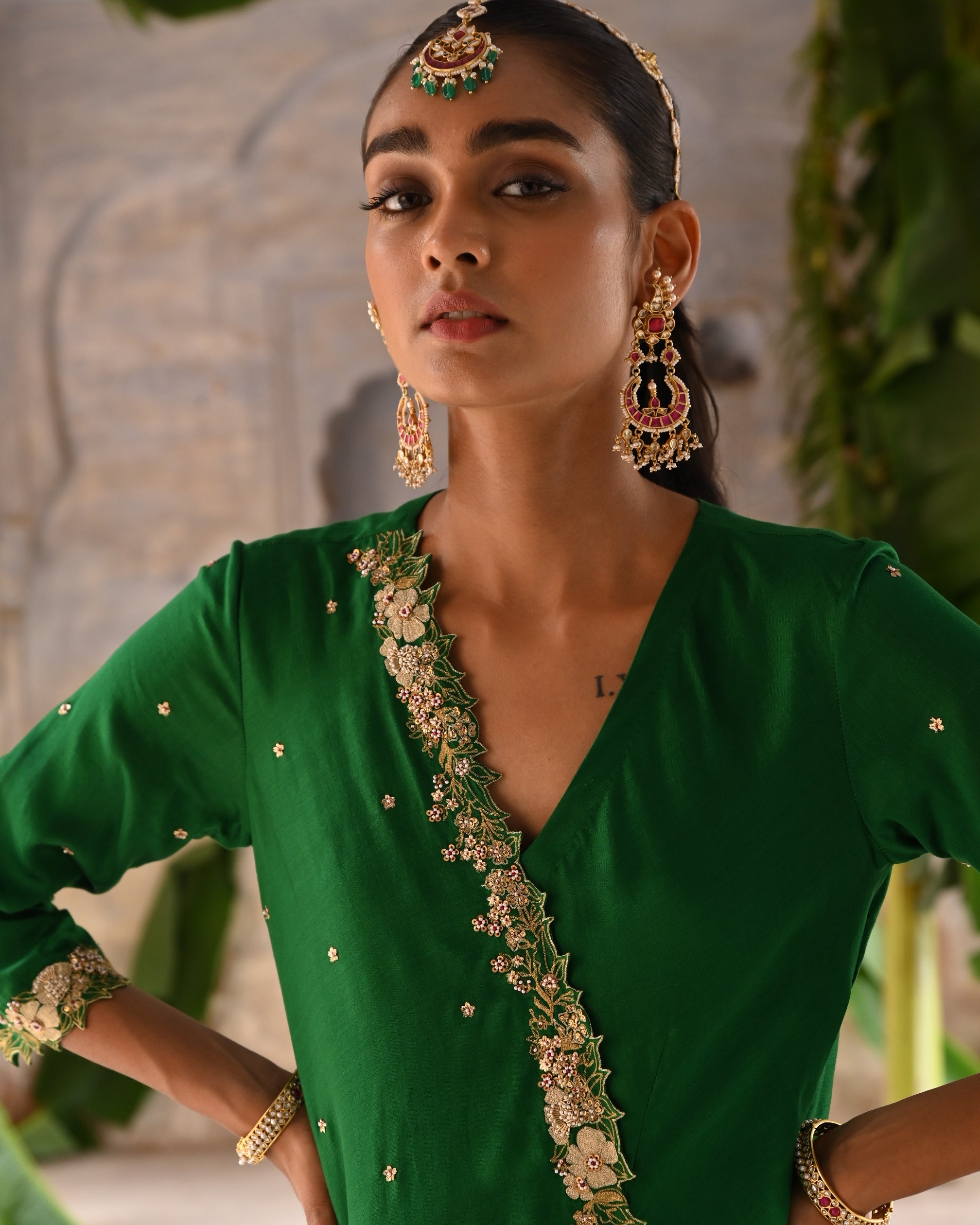 Green Cross Over Kurta Set