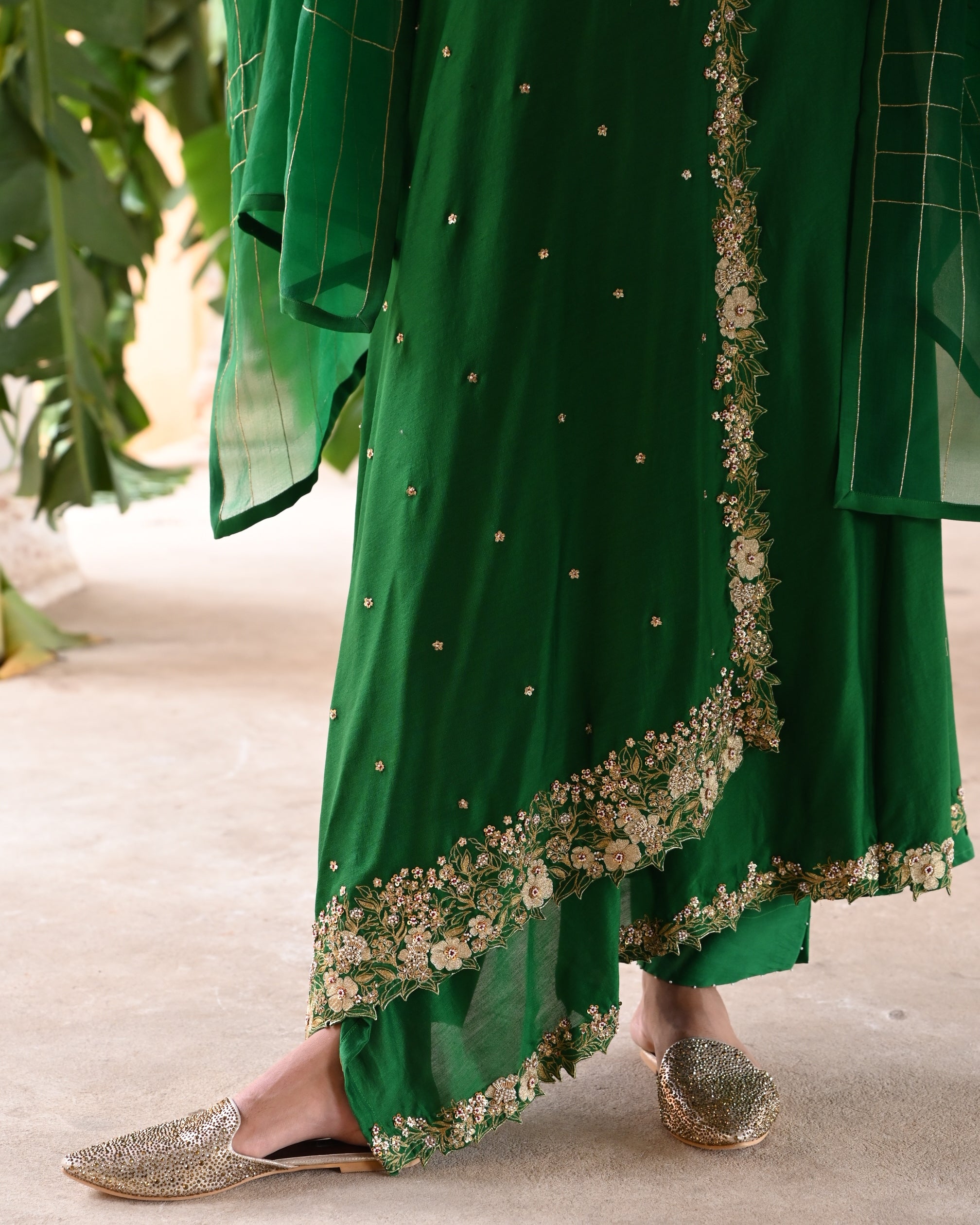 Green Cross Over Kurta Set