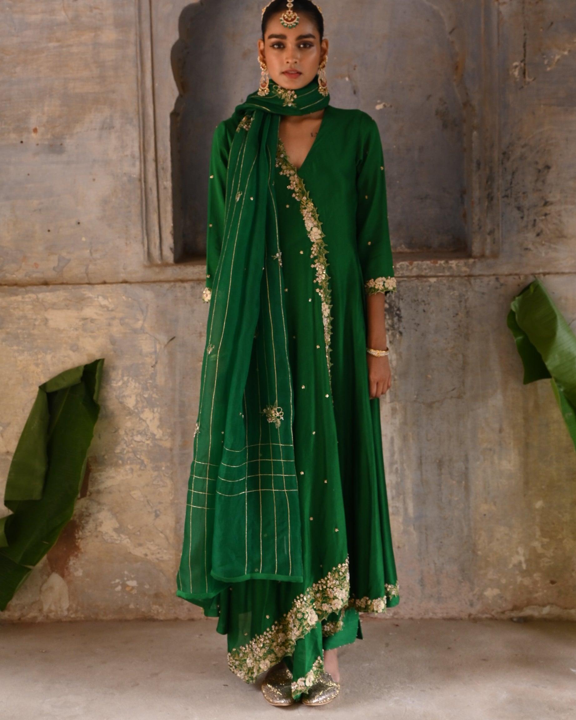 Green Cross Over Kurta Set