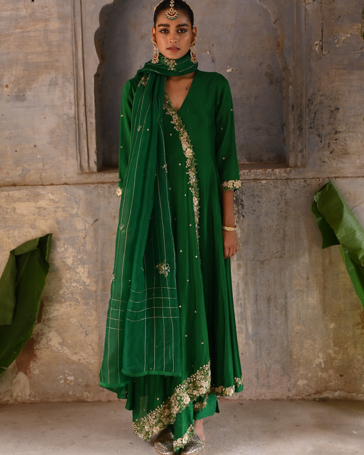 Green Cross Over Kurta Set