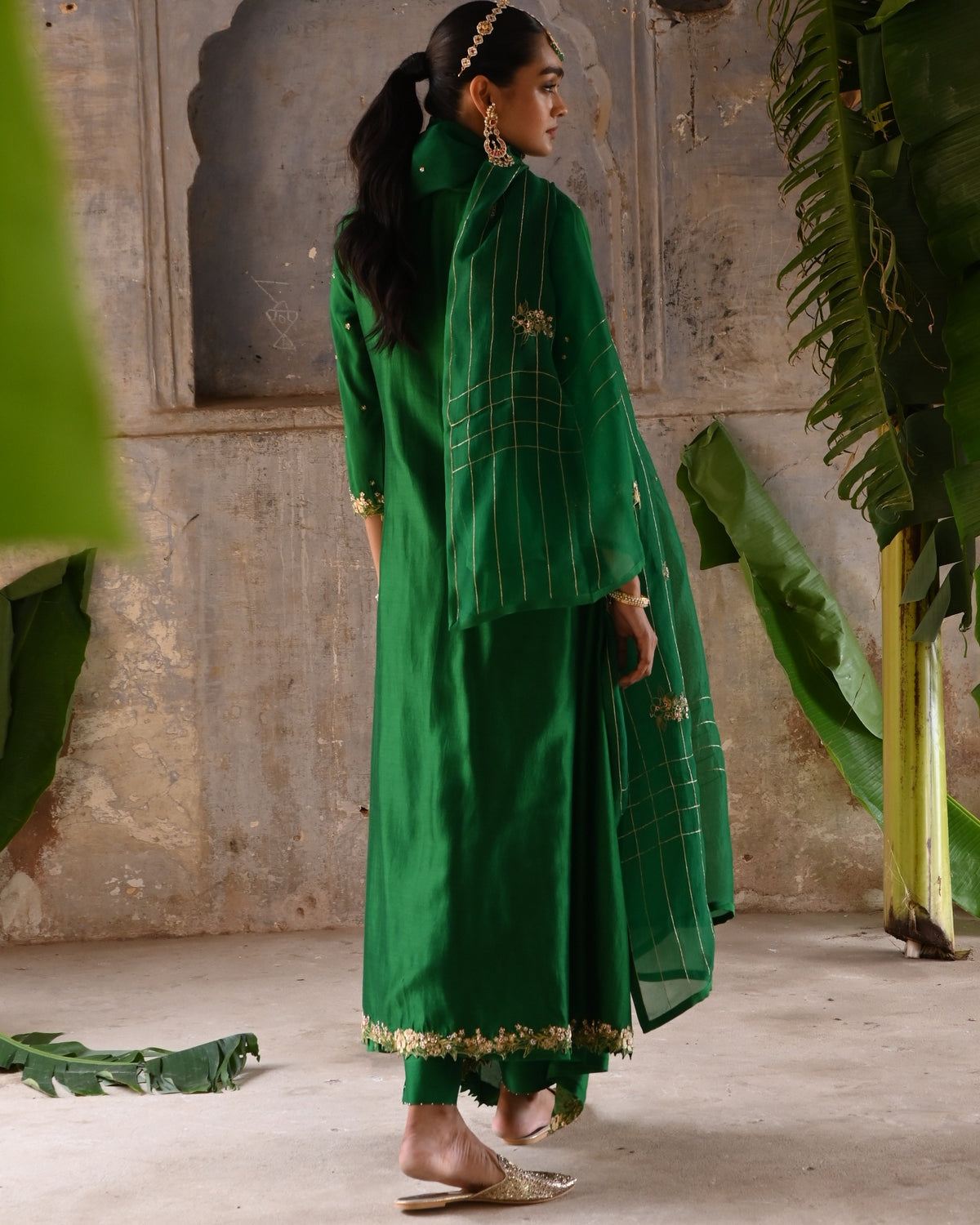 Green Cross Over Kurta Set