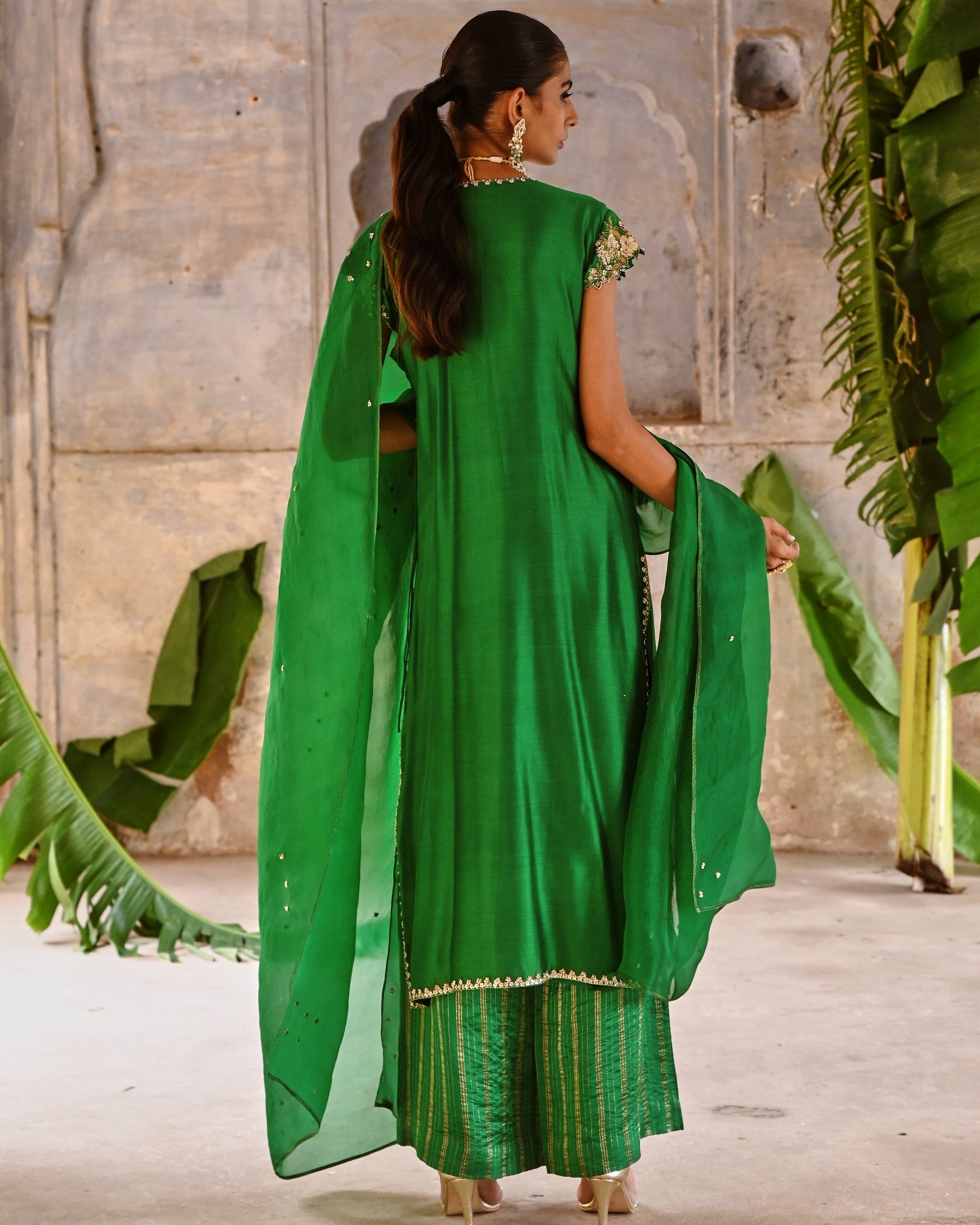 Green Straight Angrakha Set