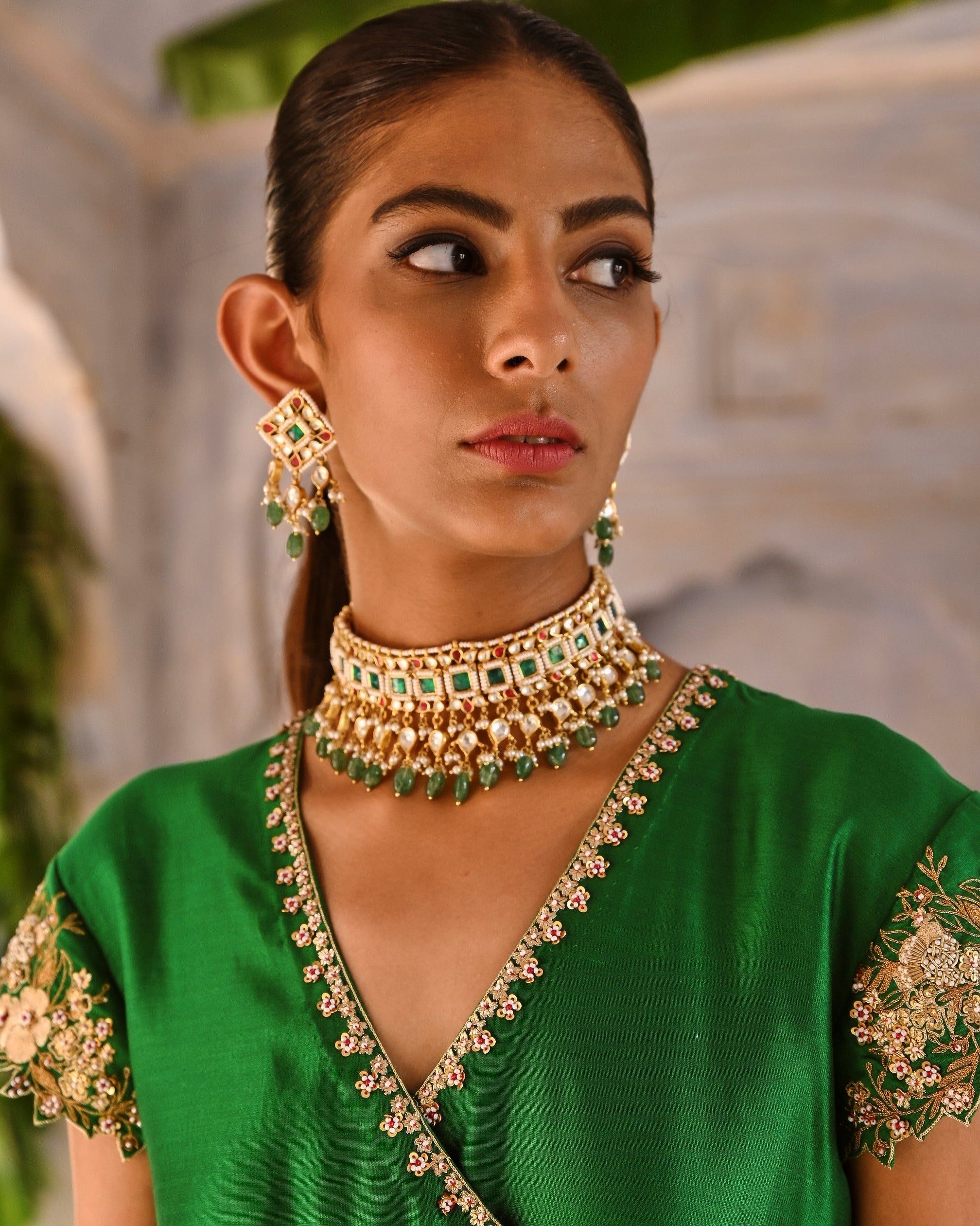 Green Straight Angrakha Set