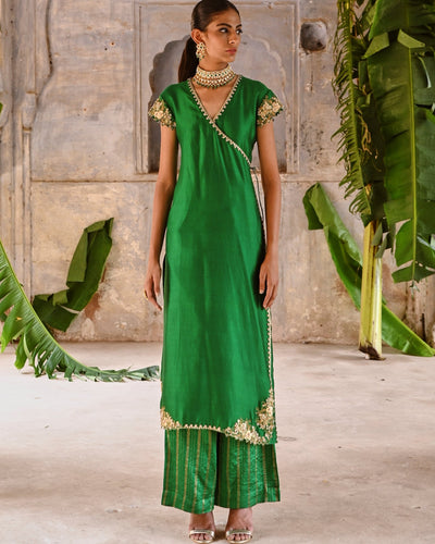 Green Straight Angrakha Set