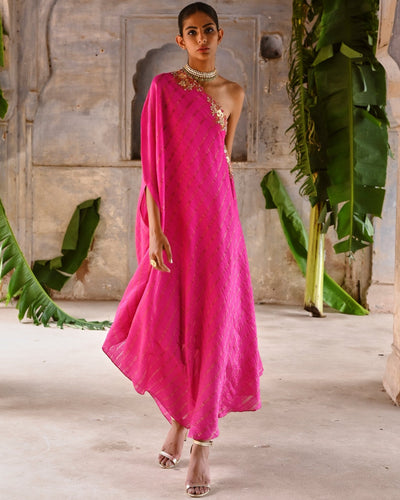 Fuchsia Pink One Shoulder Dress