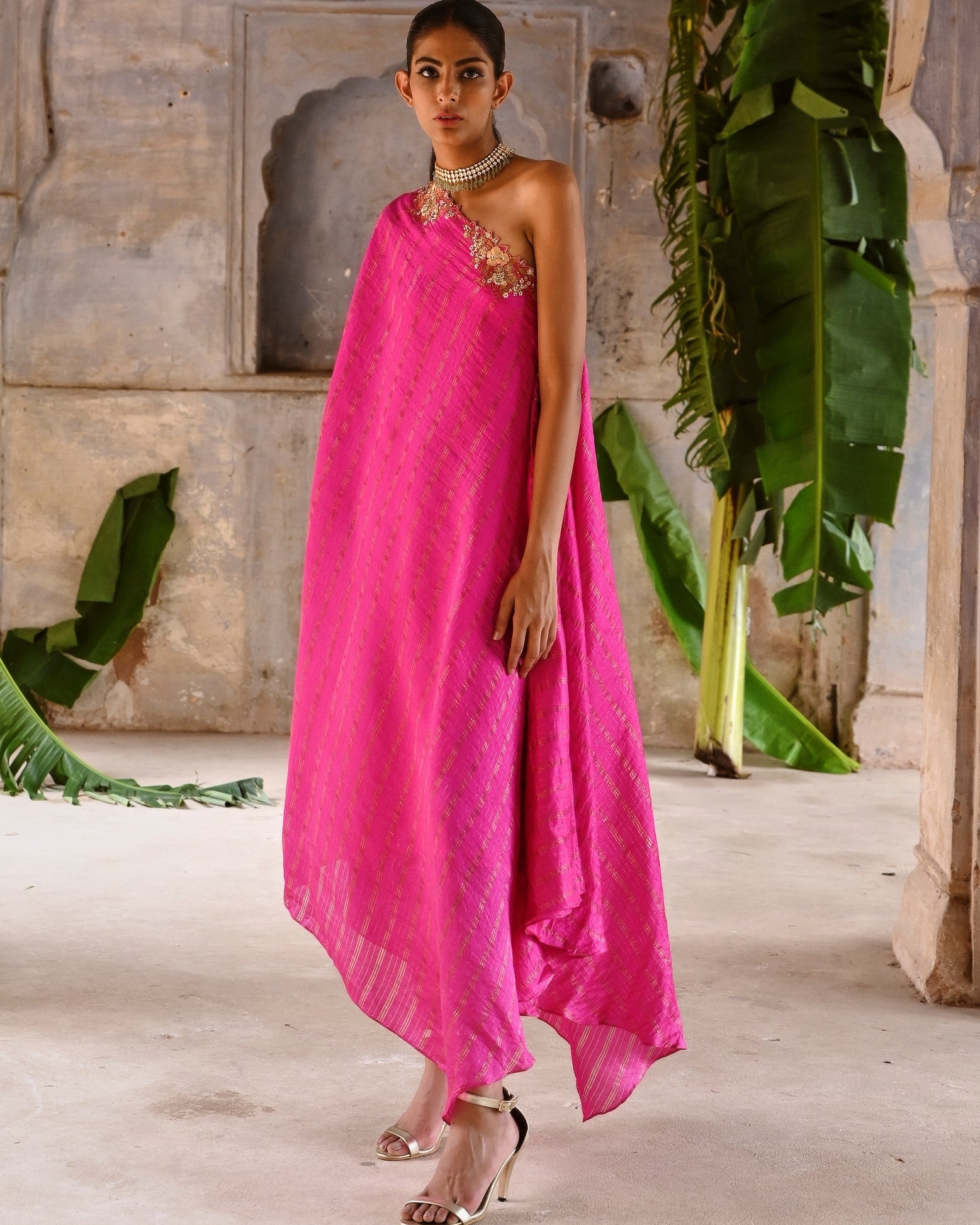 Fuchsia Pink One Shoulder Dress