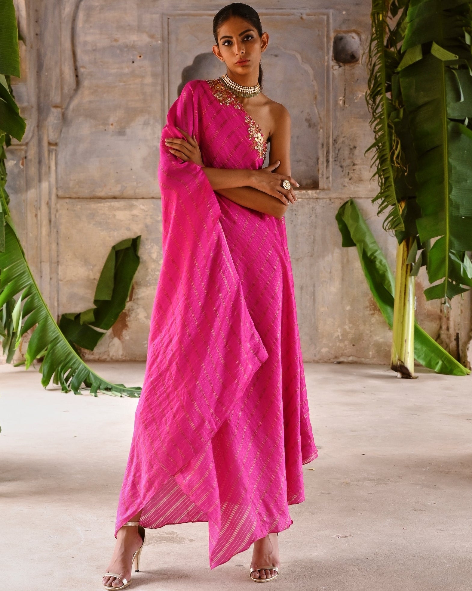 Fuchsia Pink One Shoulder Dress