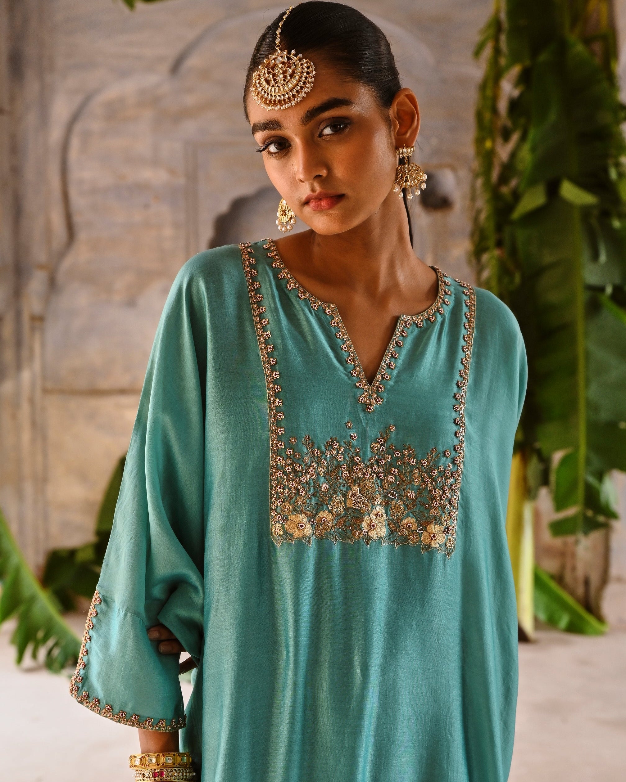 Powder Blue Hand Embroidered Kaftan
