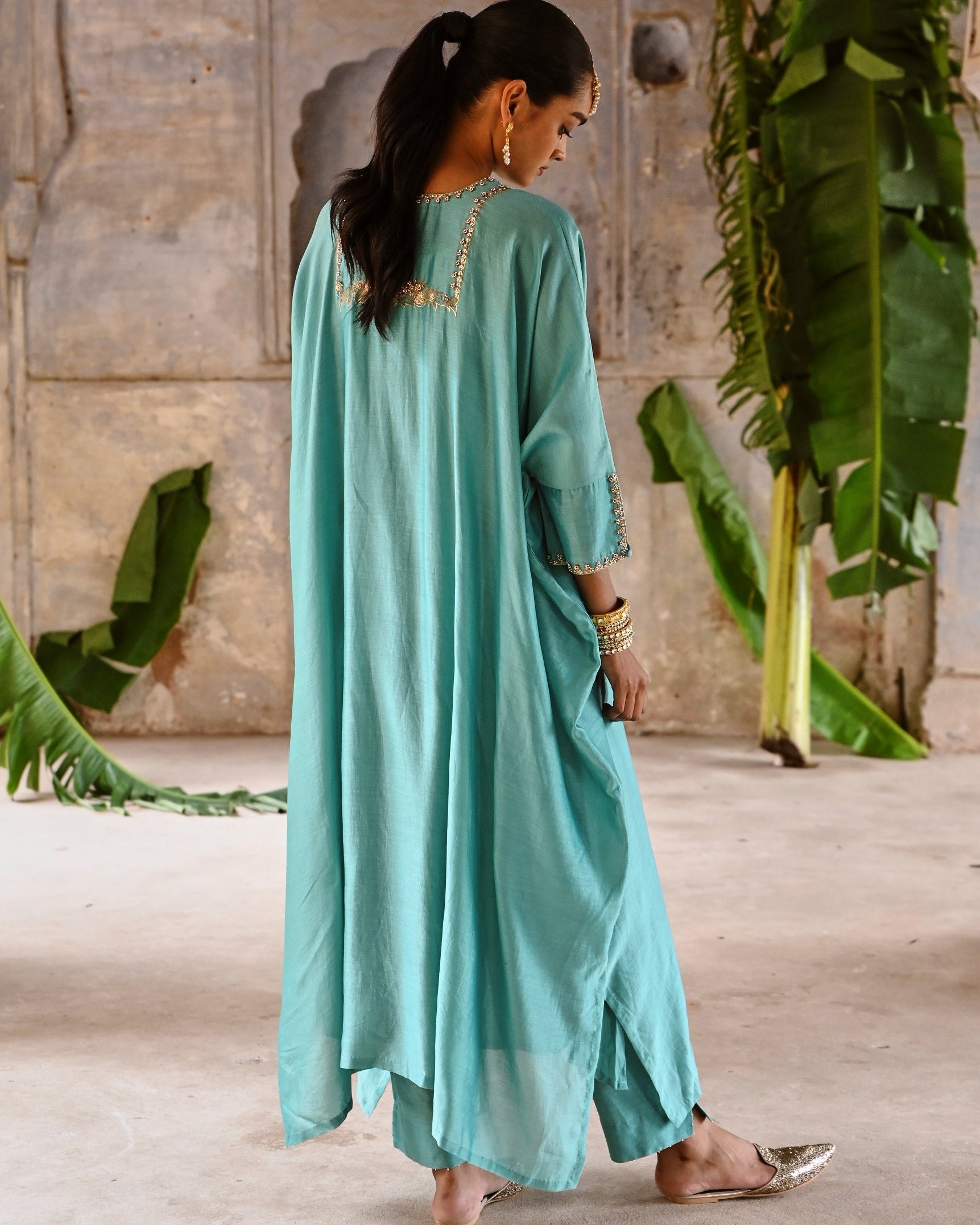 Powder Blue Hand Embroidered Kaftan