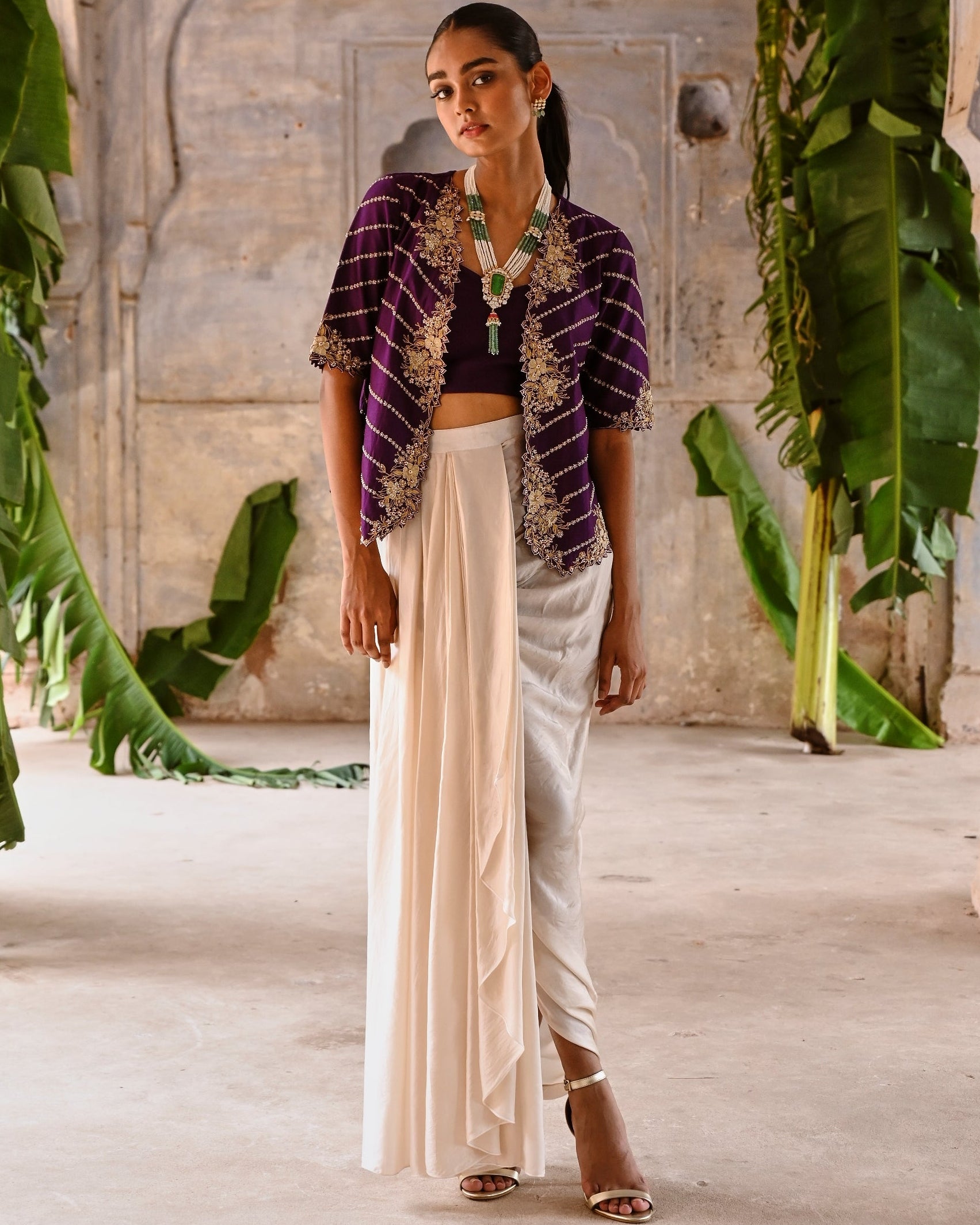 Aubergine Cowl Skirt Set