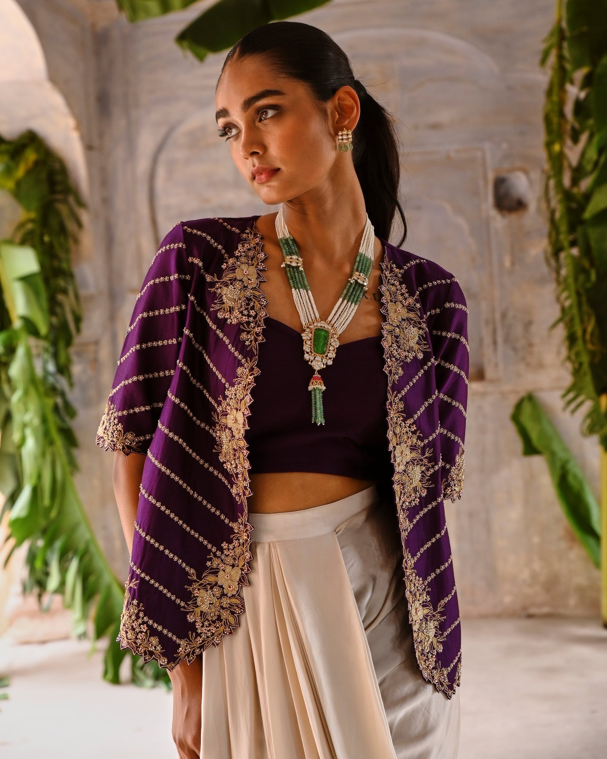 Aubergine Cowl Skirt Set