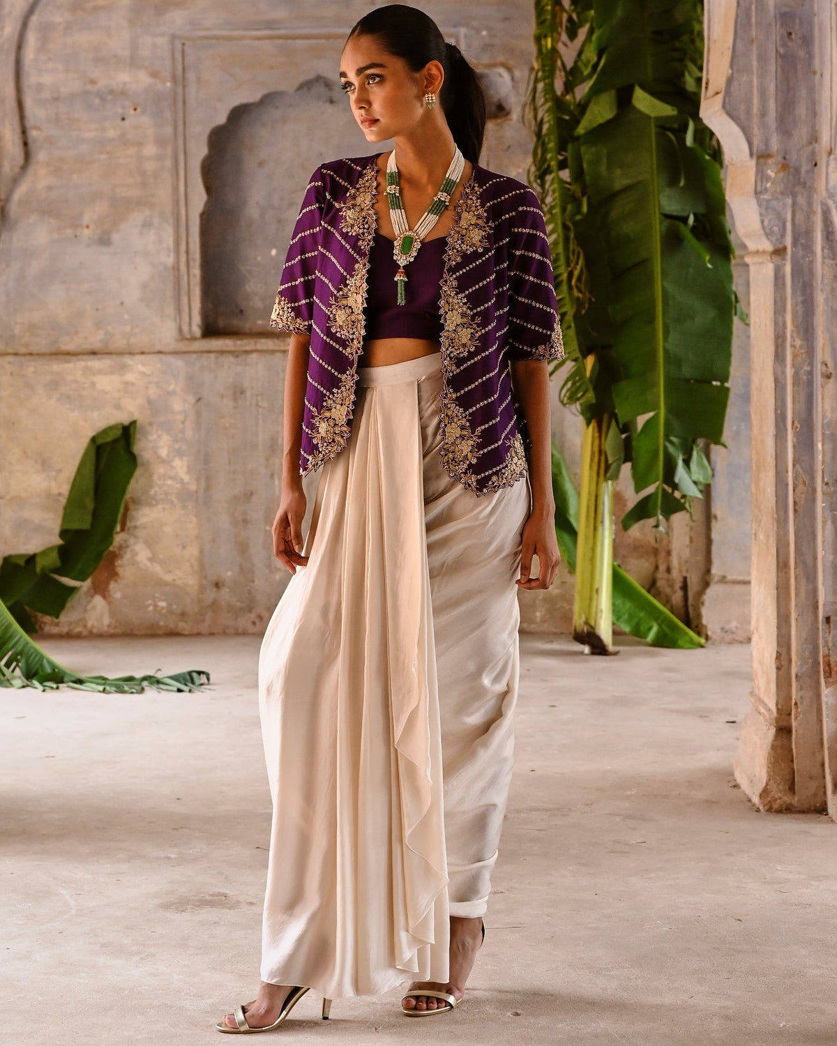 Aubergine Cowl Skirt Set