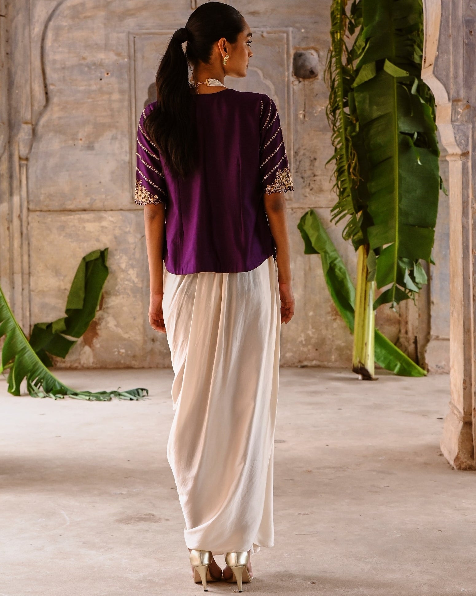 Aubergine Cowl Skirt Set