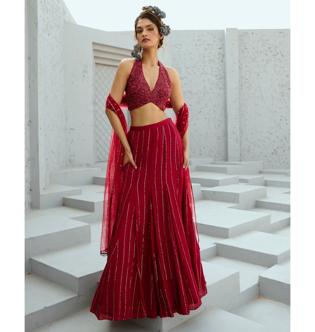 Aura Red Skirt Set