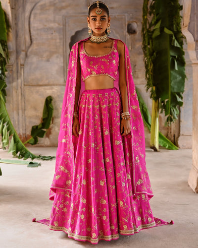 Fuchsia Pink Embroidered Lehenga Set