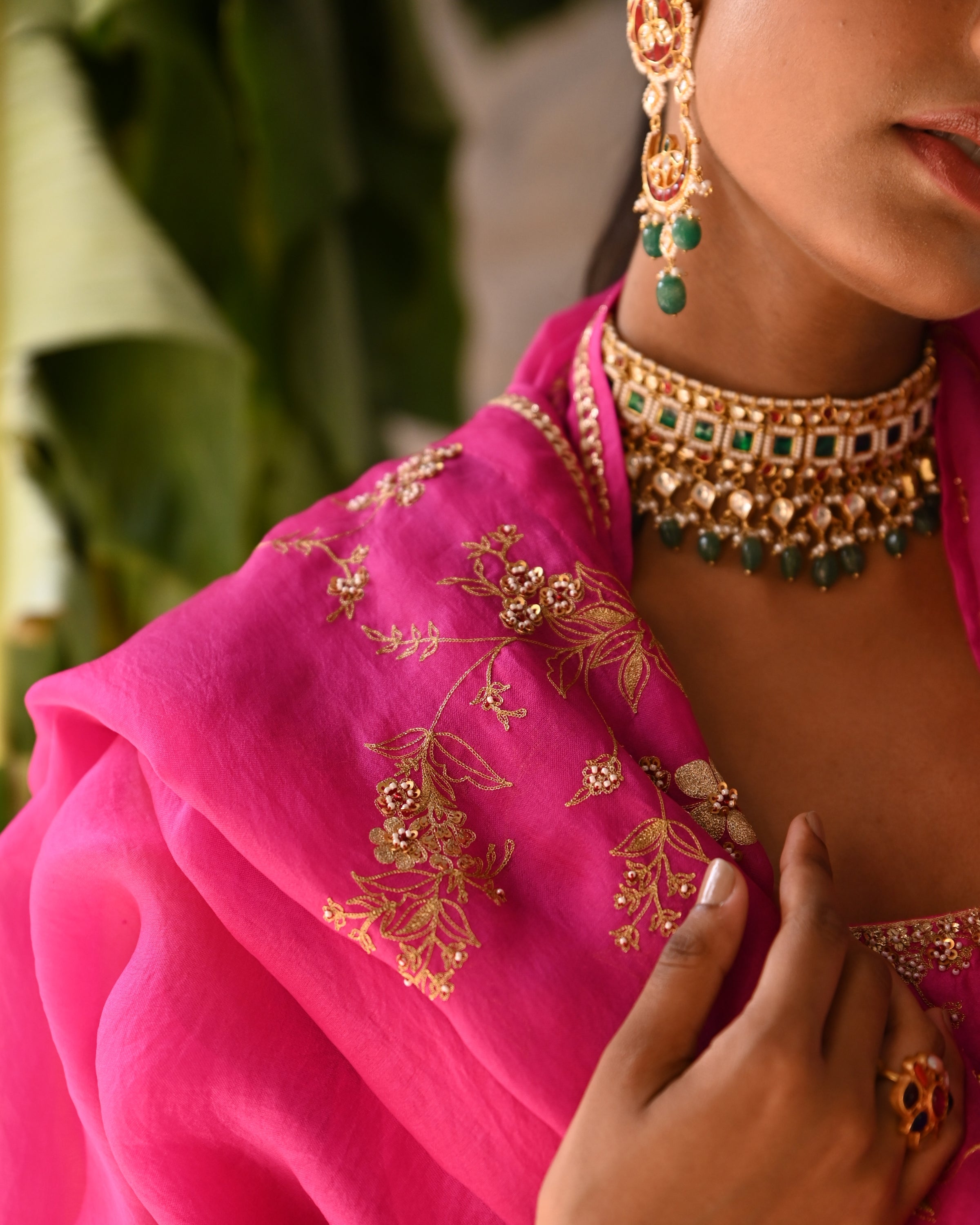 Fuchsia Pink Embroidered Lehenga Set