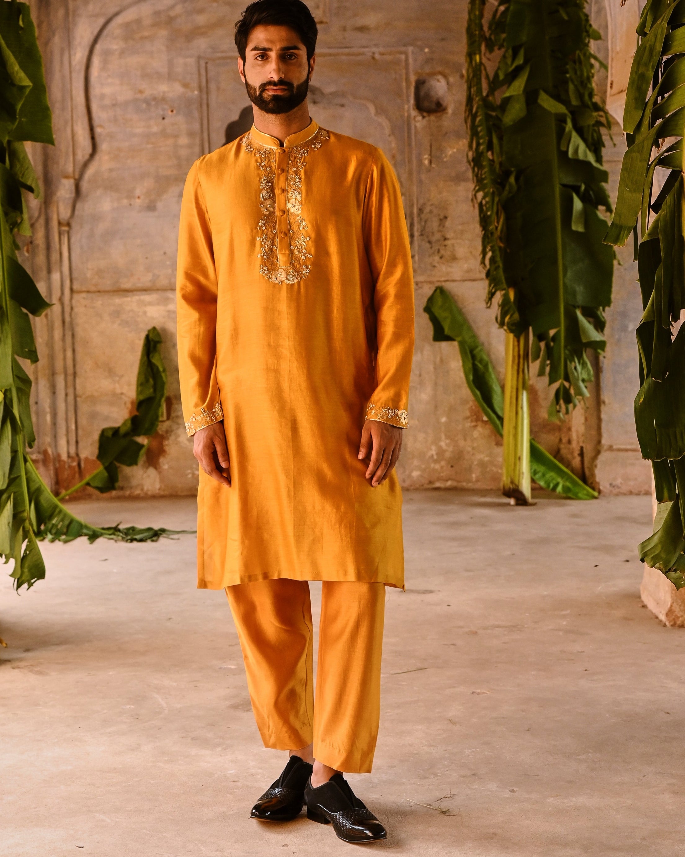 Mustard Yellow Mens Kurta Set