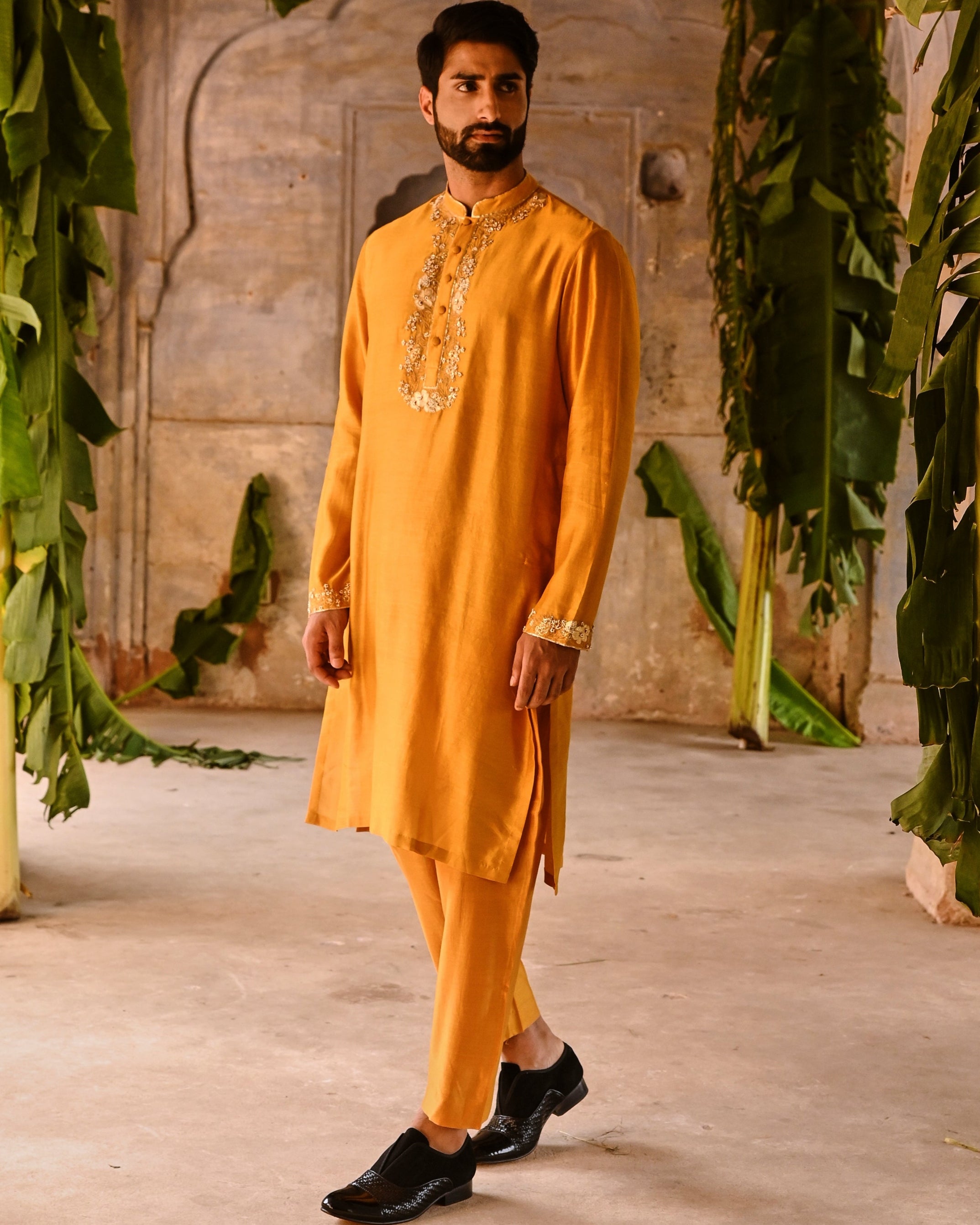 Mustard Yellow Mens Kurta Set