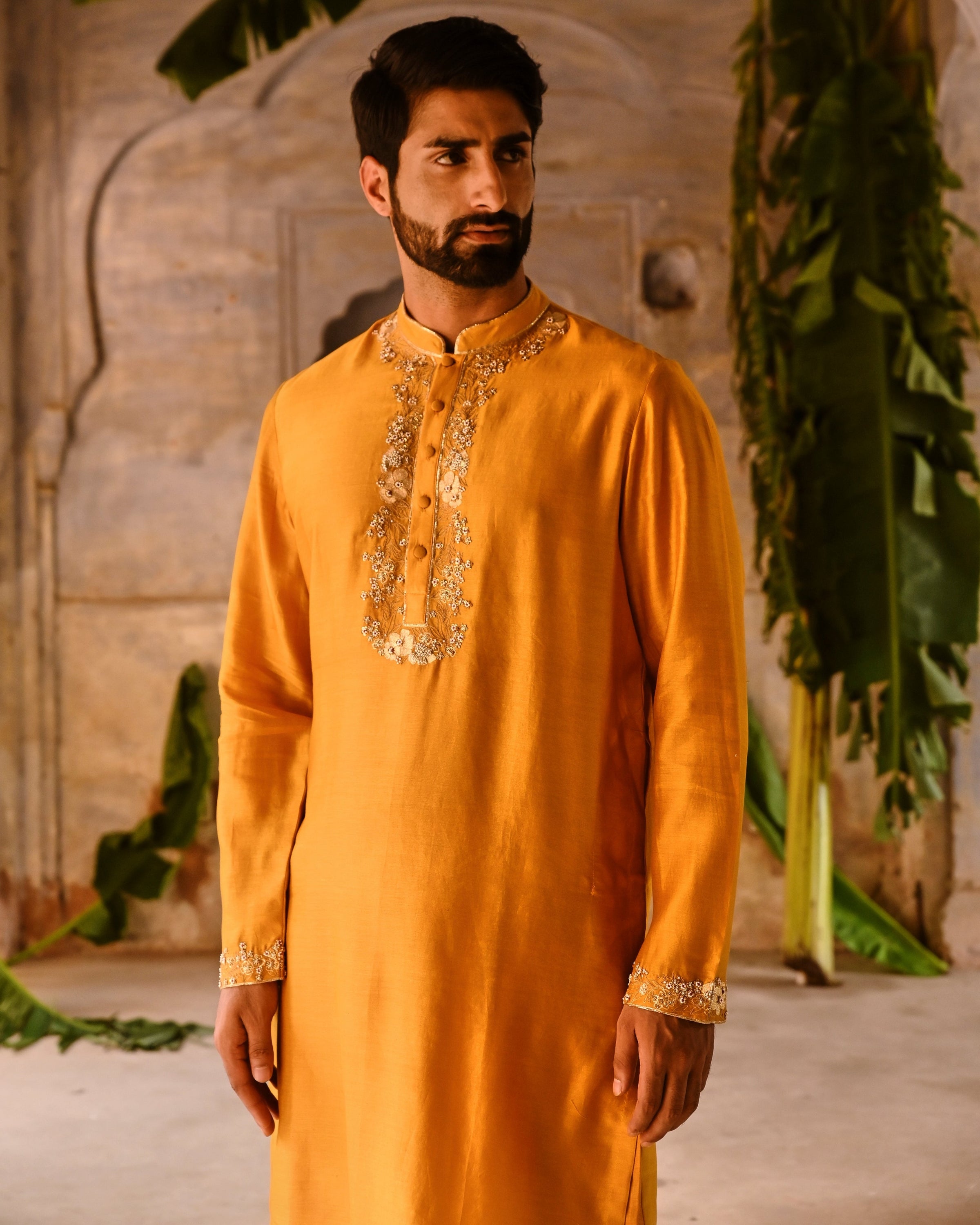 Mustard Yellow Mens Kurta Set