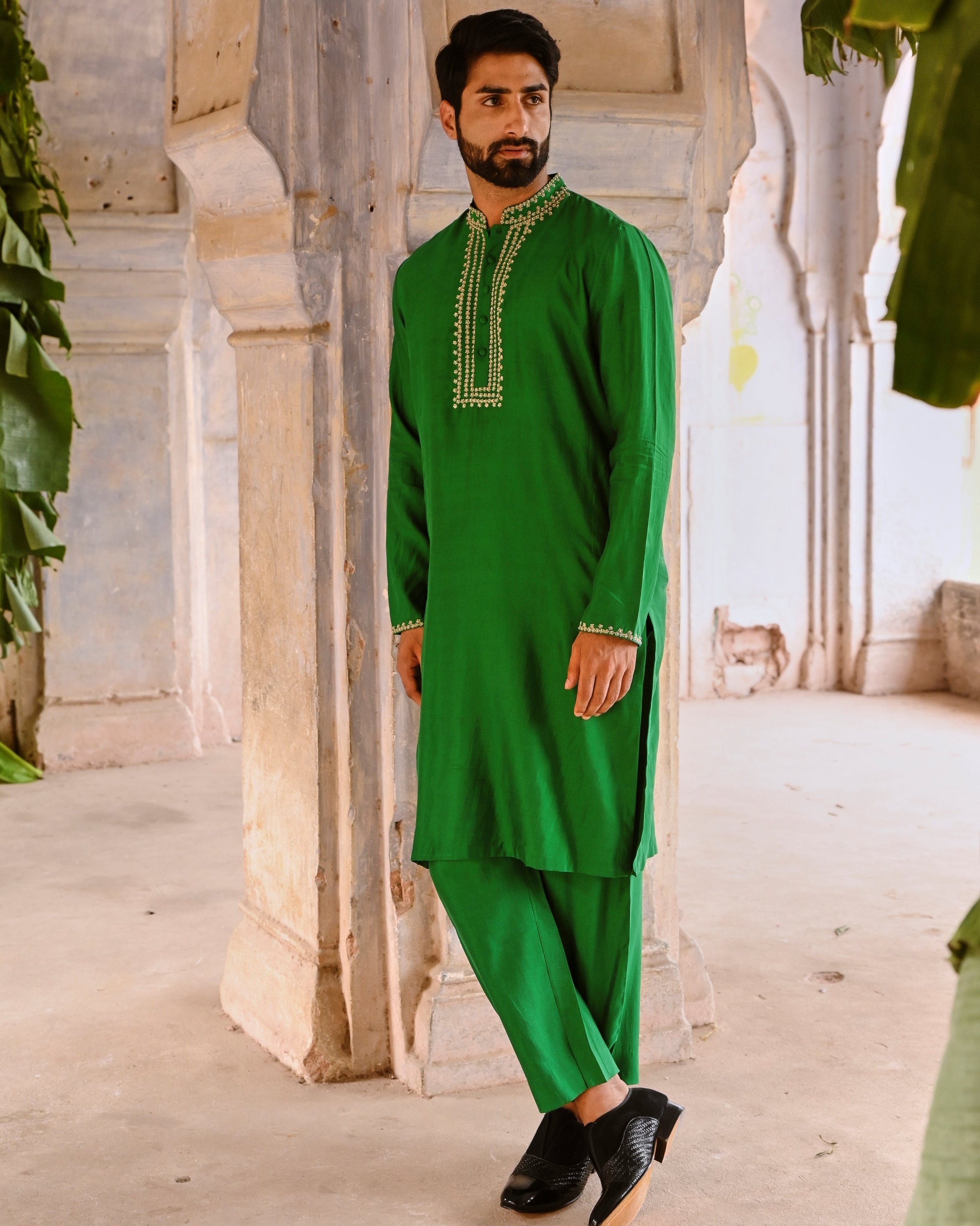Green Mens Kurta Set