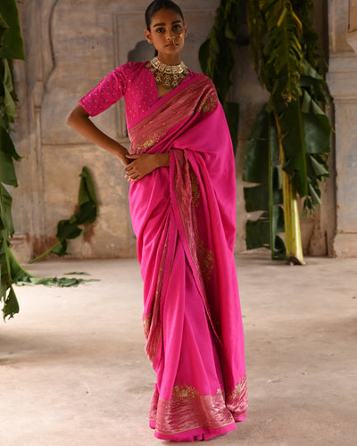 Fuchsia Pink Sari With Blouse