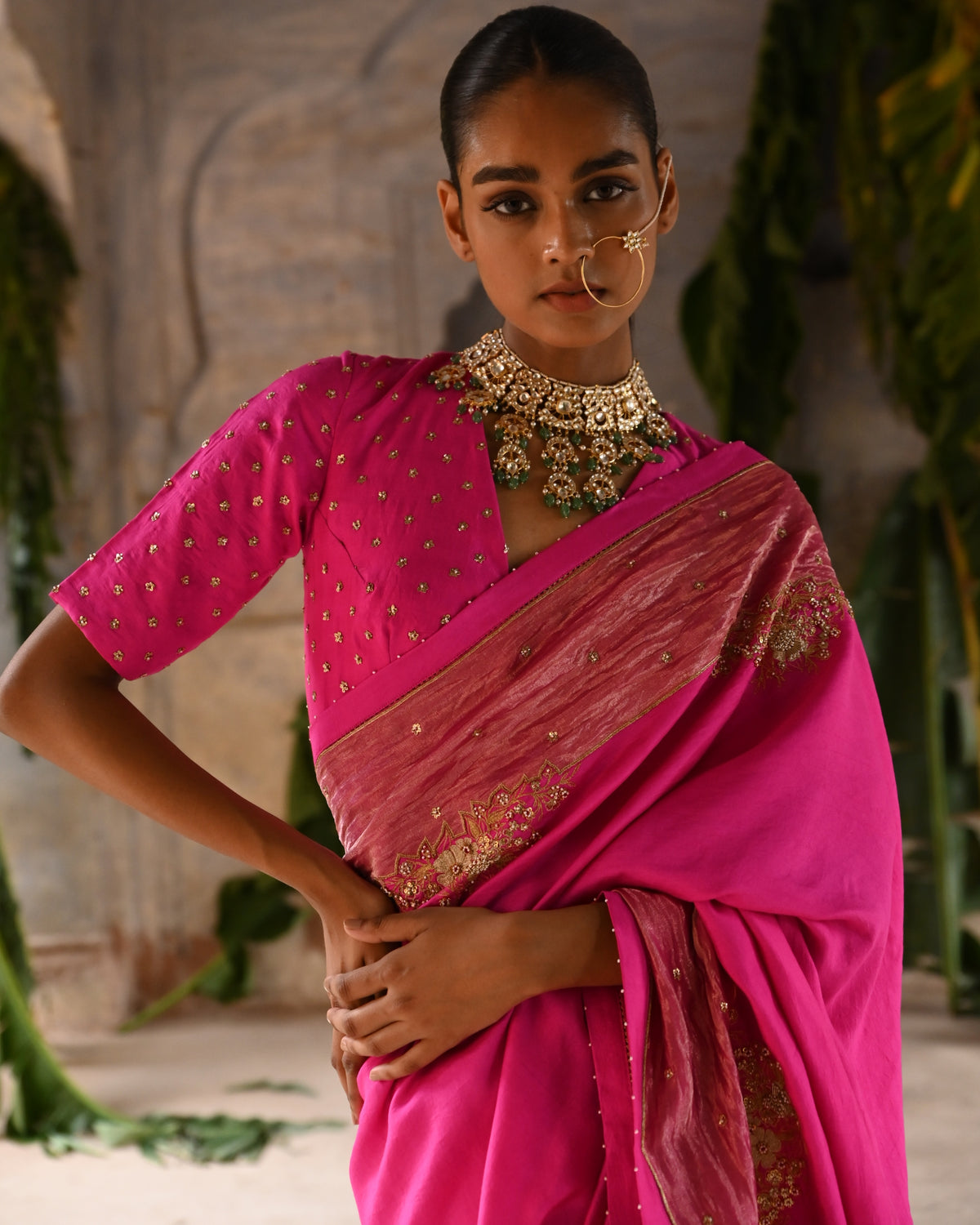 Fuchsia Pink Sari With Blouse