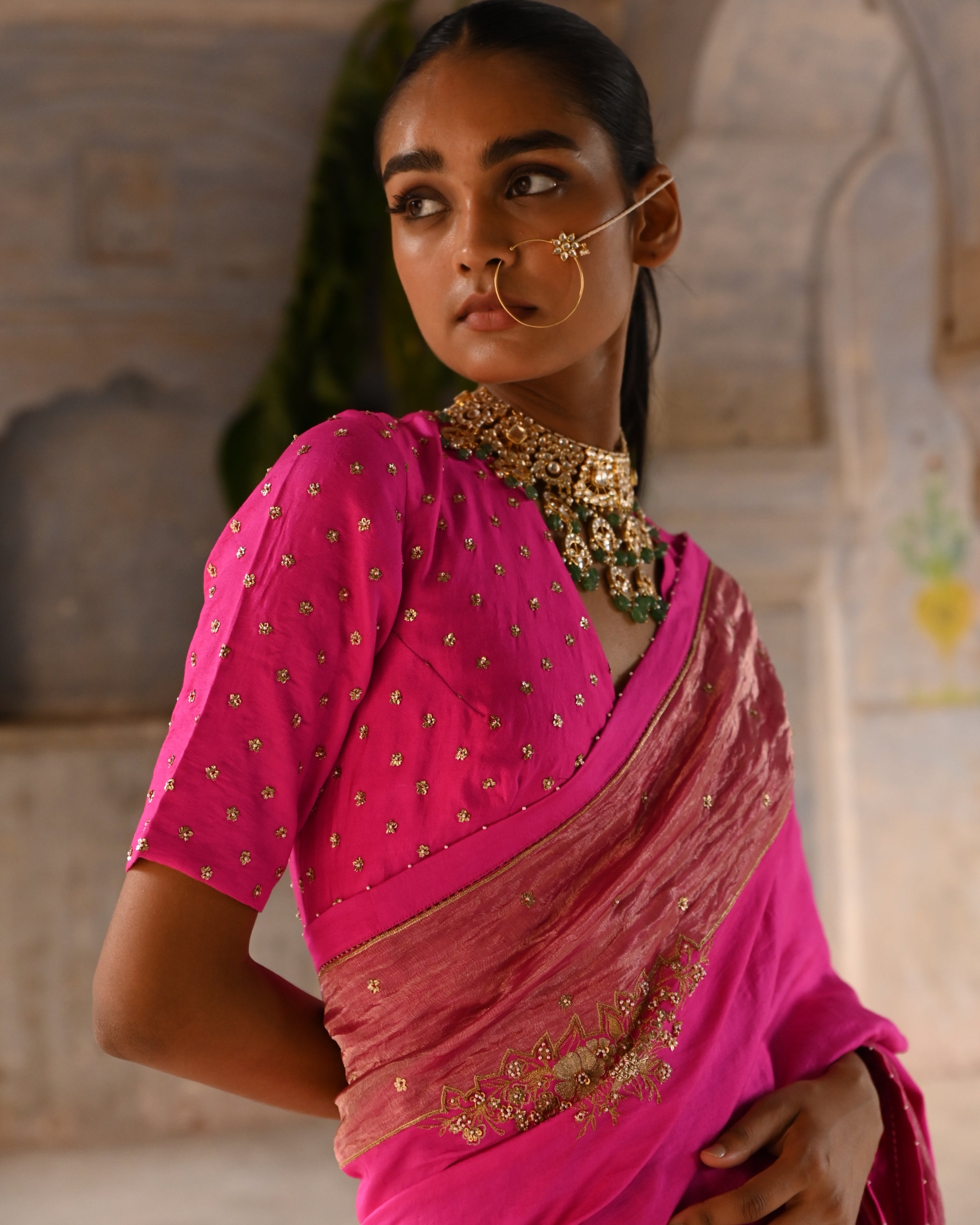 Fuchsia Pink Sari With Blouse