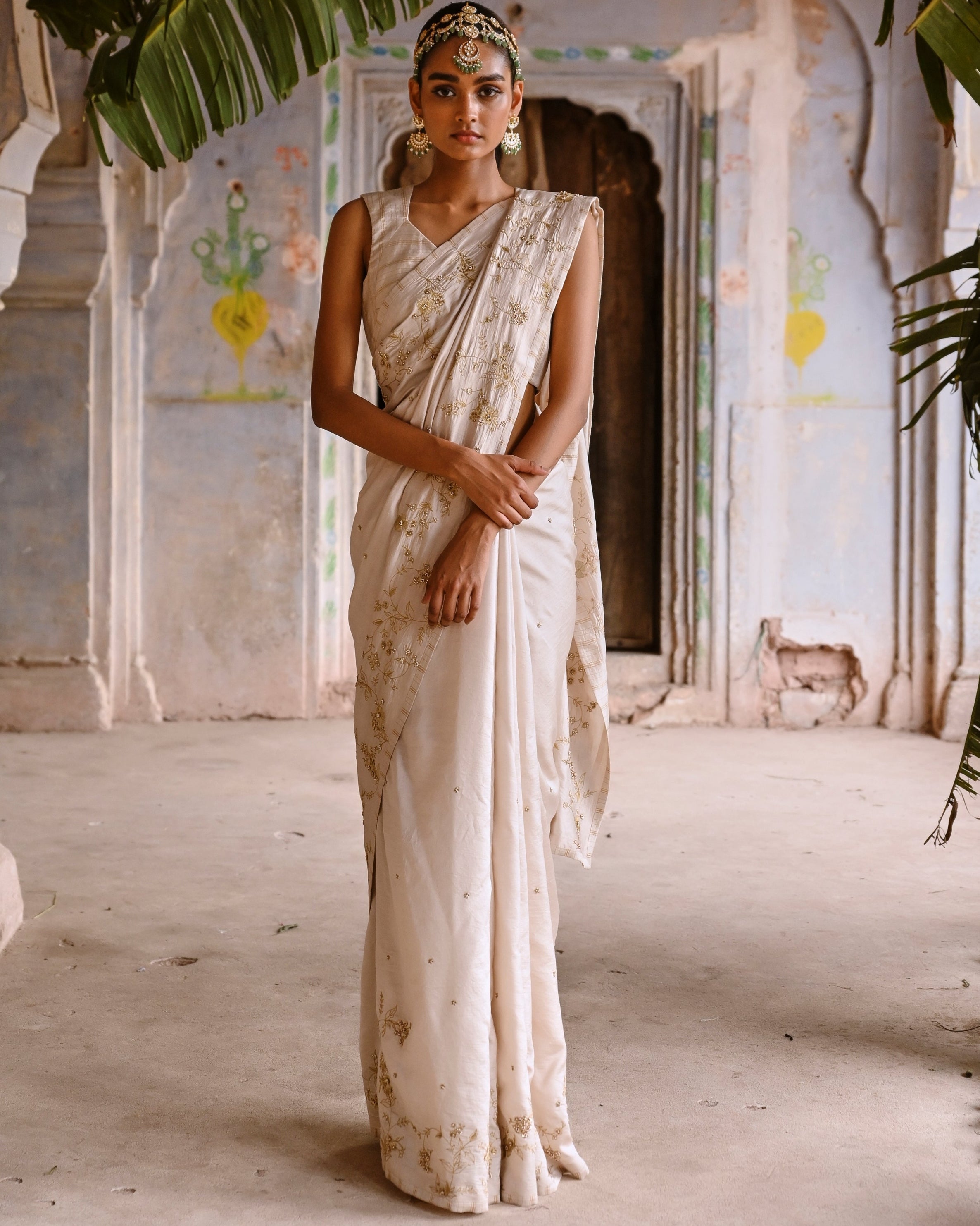 Ivory Silk Sari With Blouse