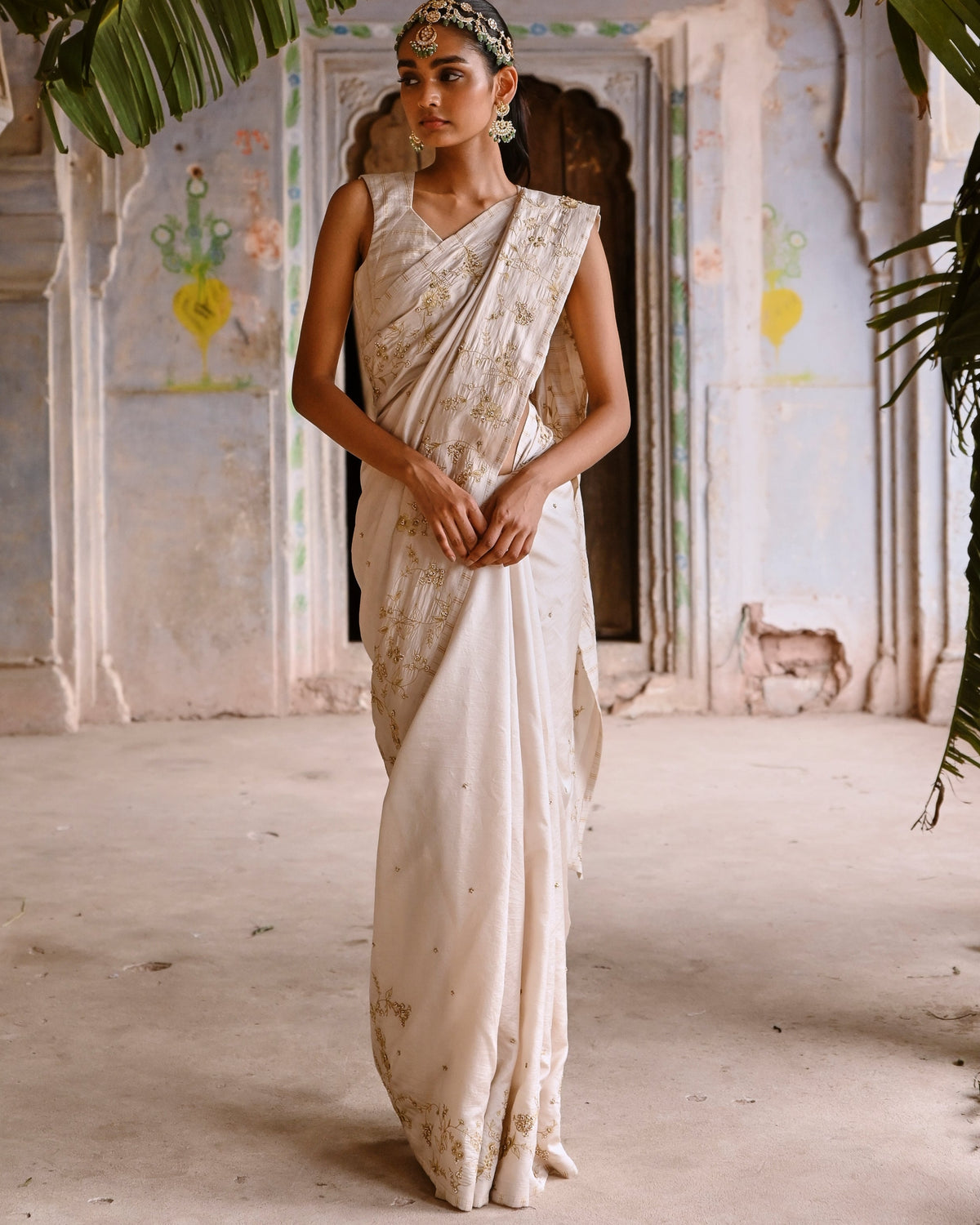 Ivory Silk Sari With Blouse