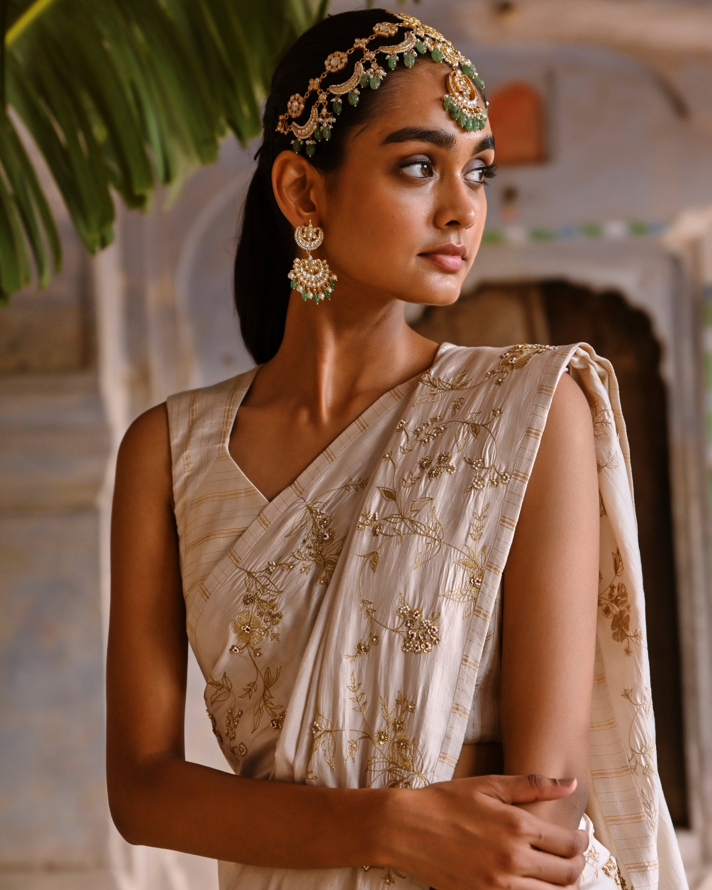 Ivory Silk Sari With Blouse