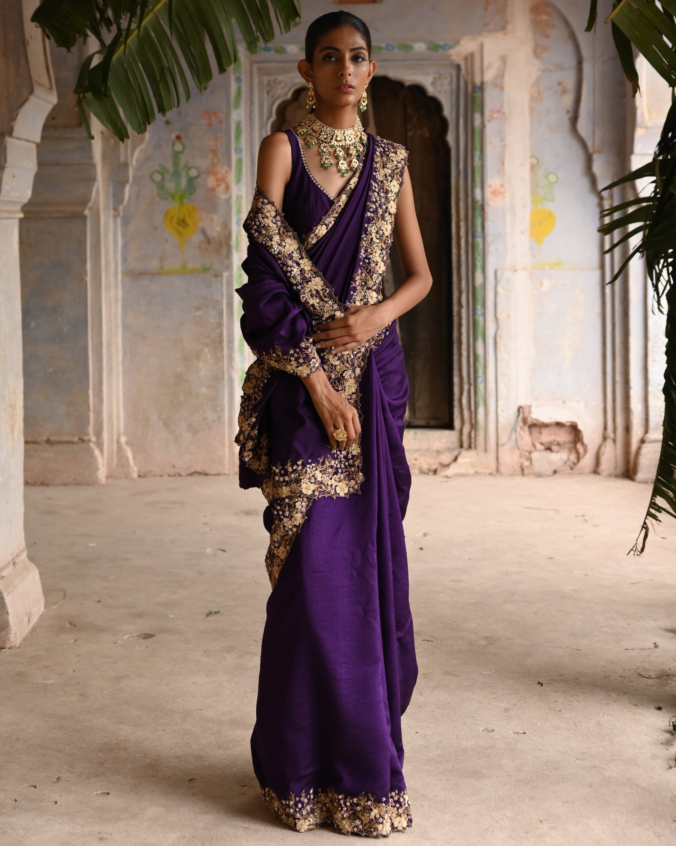 Aubergine Sari With Blouse
