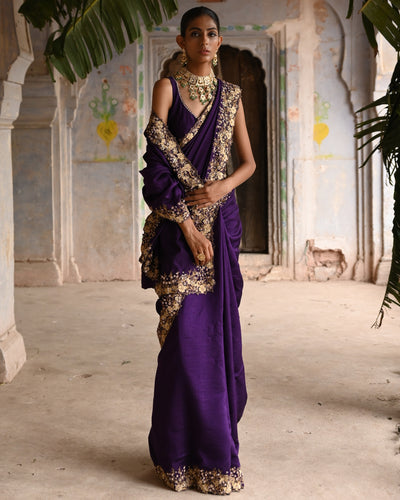 Aubergine Sari With Blouse