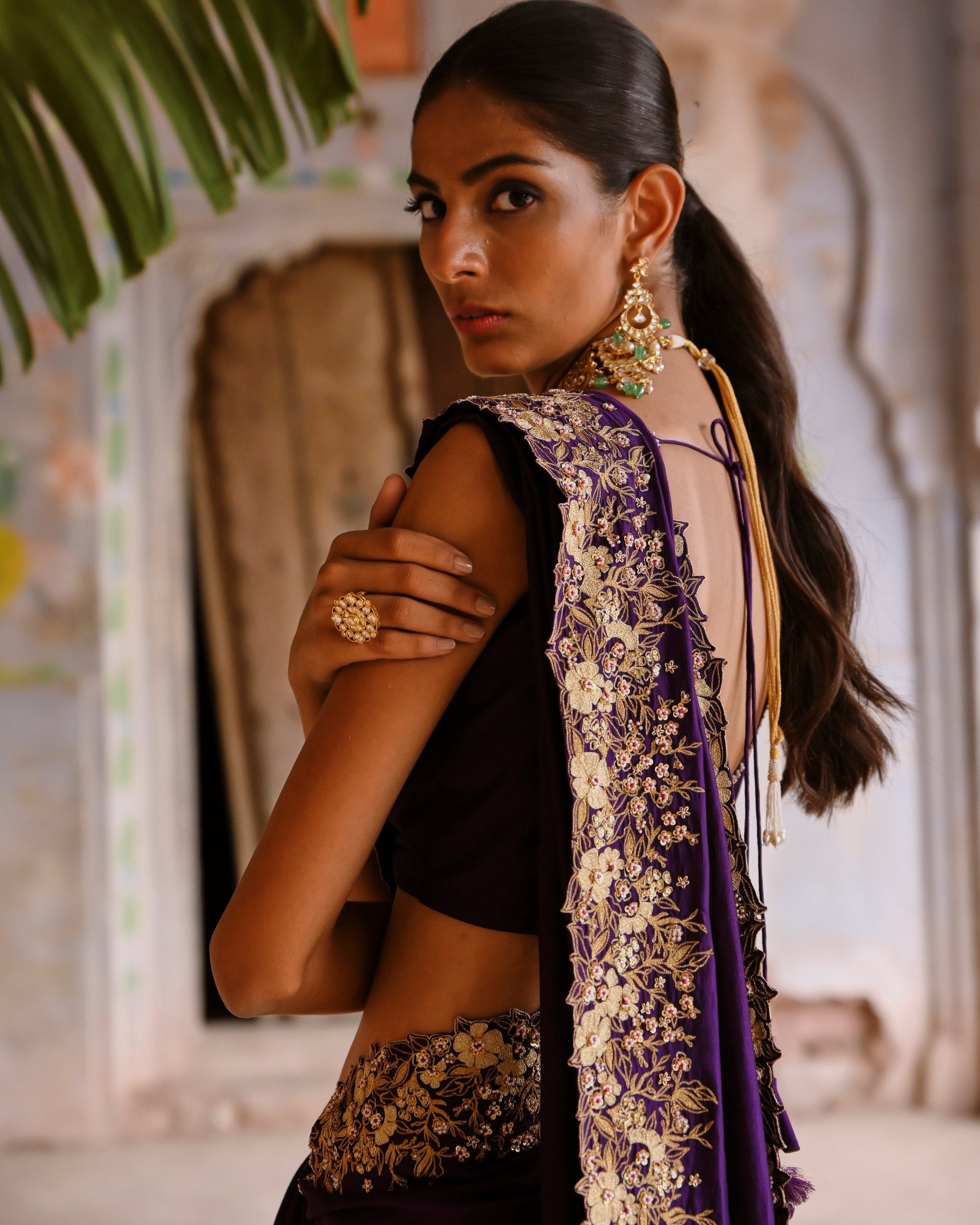 Aubergine Sari With Blouse