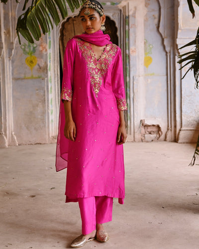 Fuchsia Pink A-Line Kurta Set