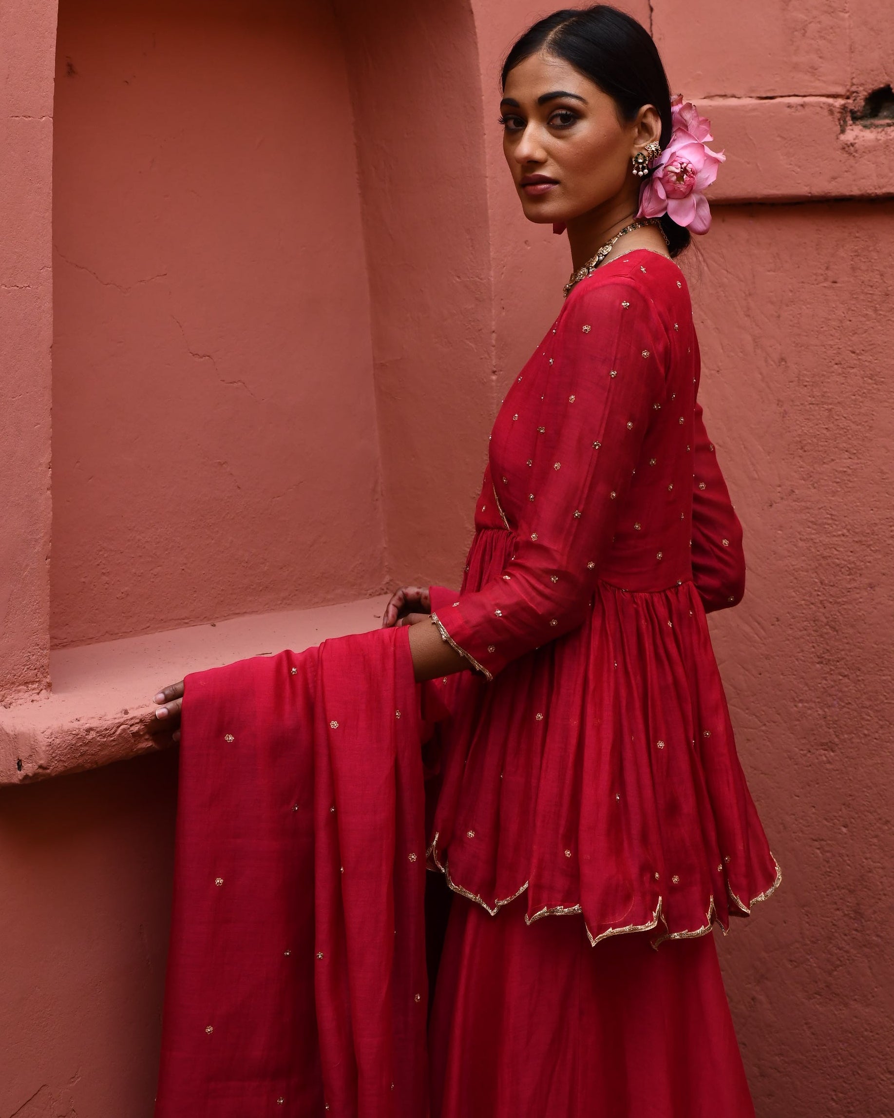 Vermillion Short Peplum Set