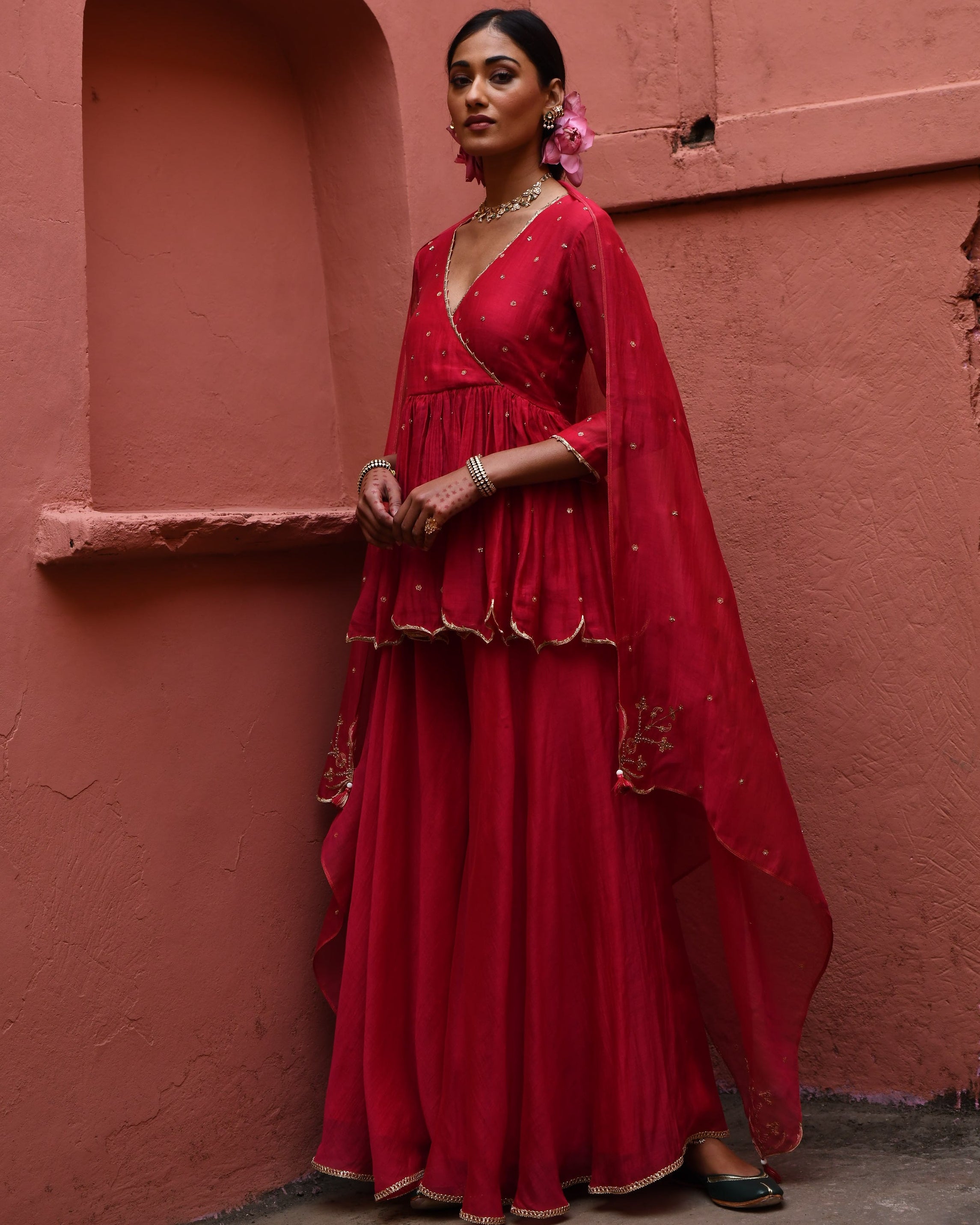 Vermillion Short Peplum Set