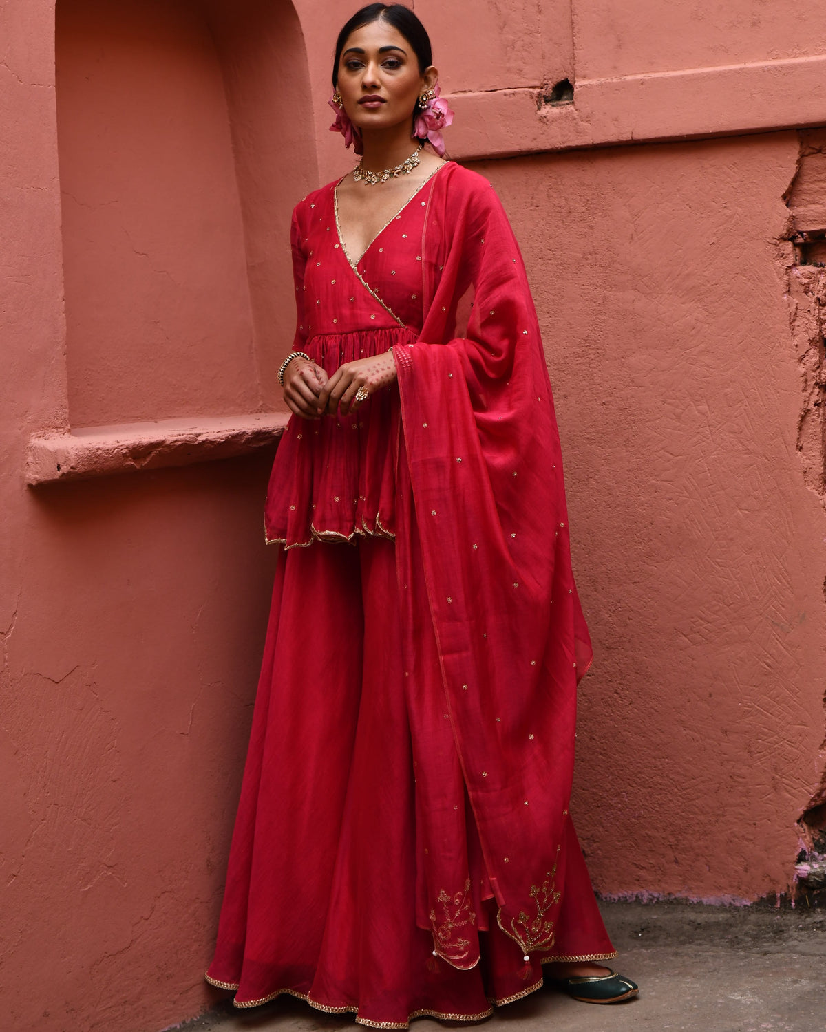 Vermillion Short Peplum Set