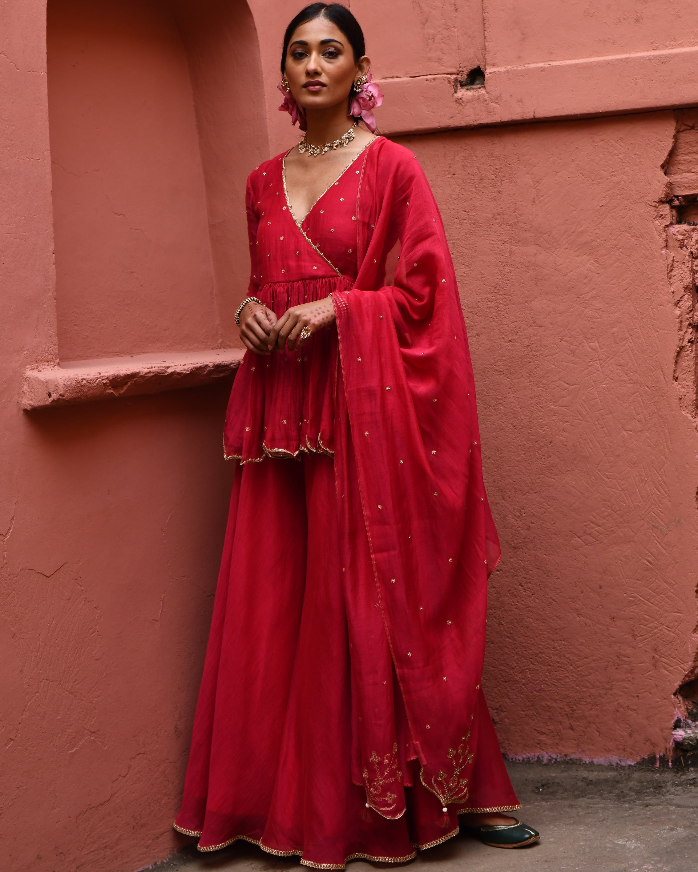 Vermillion Short Peplum Set